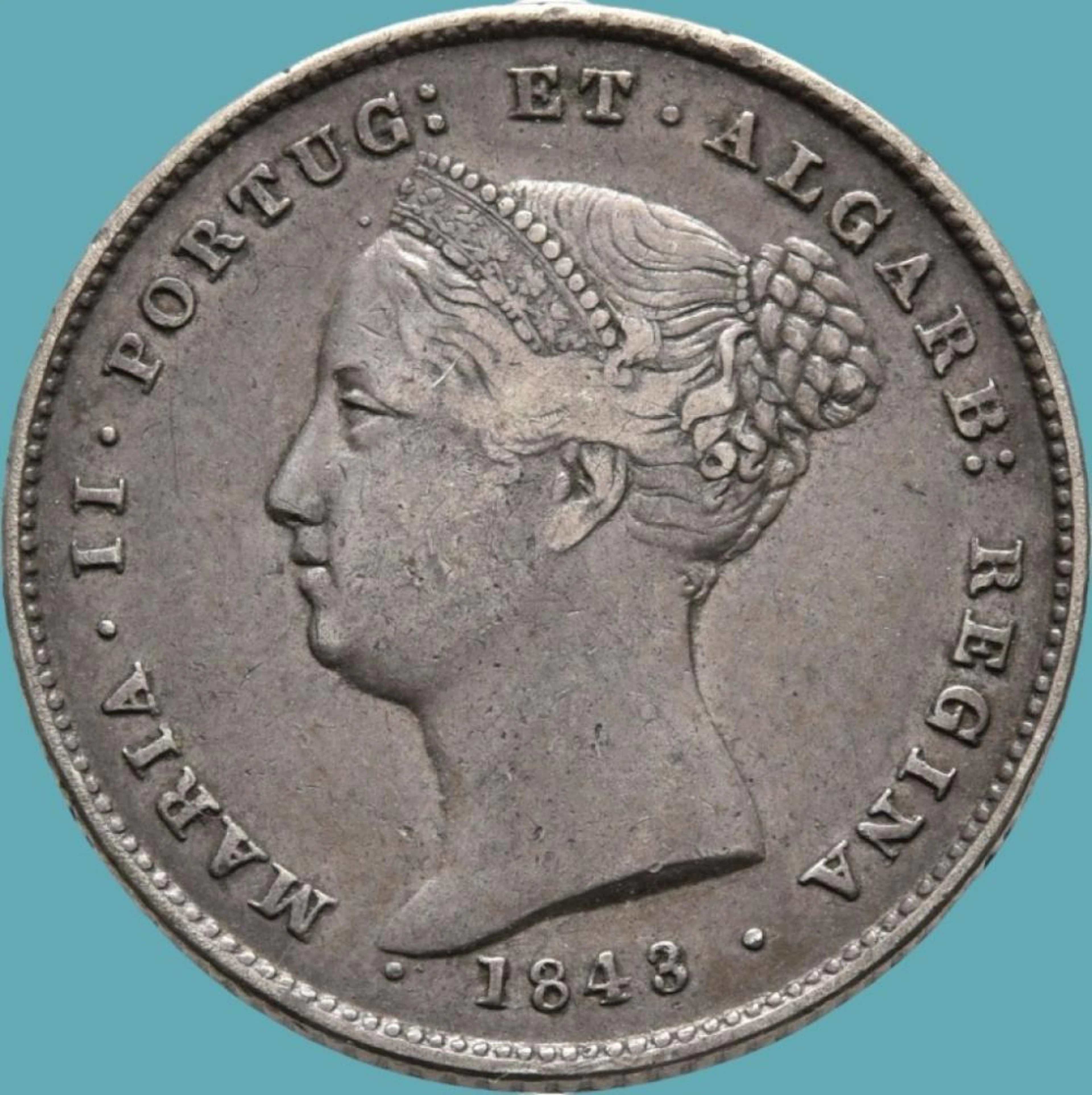 Dona Maria II, 2 Tostões (200 Réis), 1843, Prata, P.5,90 g.