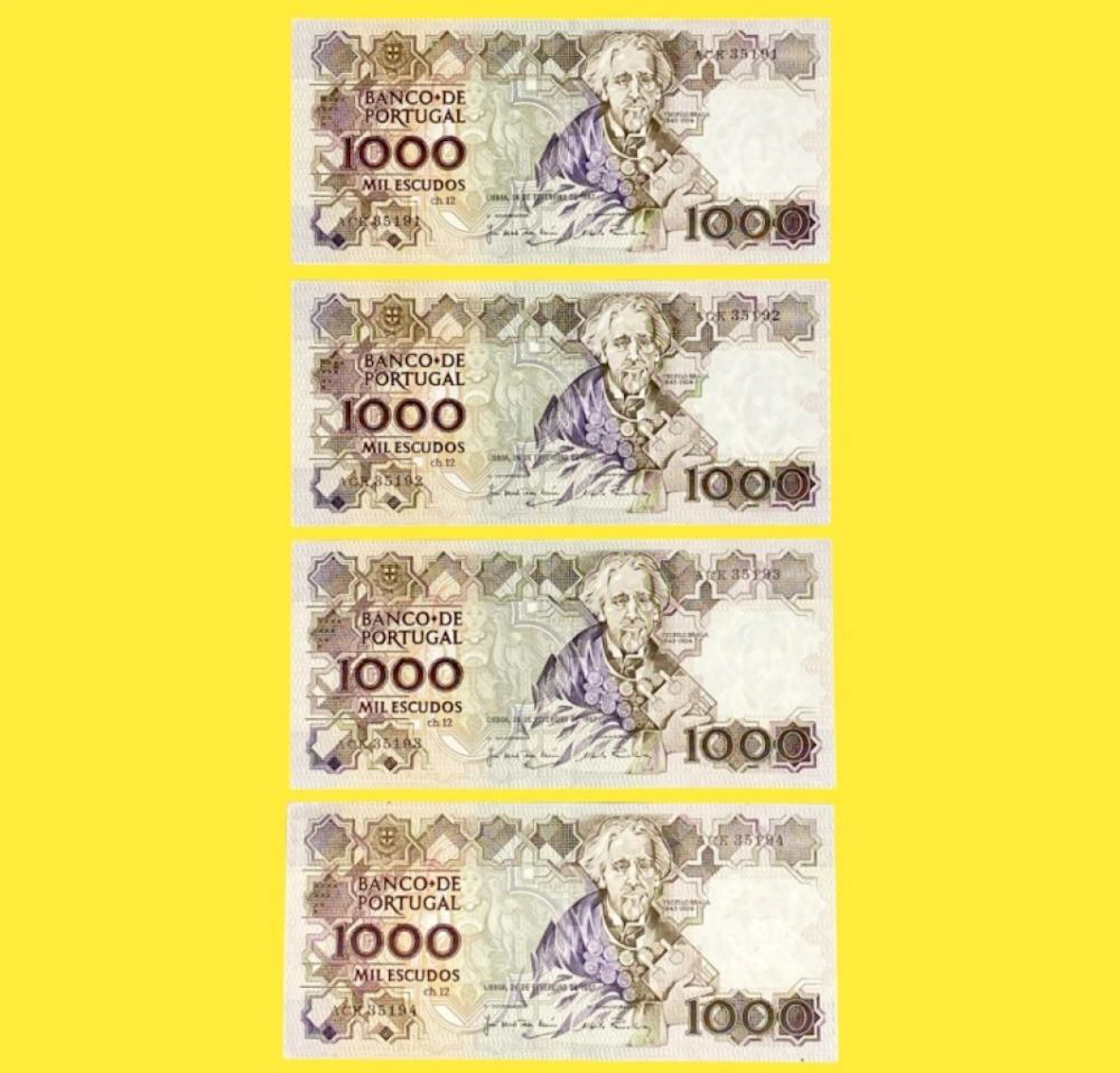 4 Notas, 1.000 Escudos, Chapa 12, 1987, Portugal