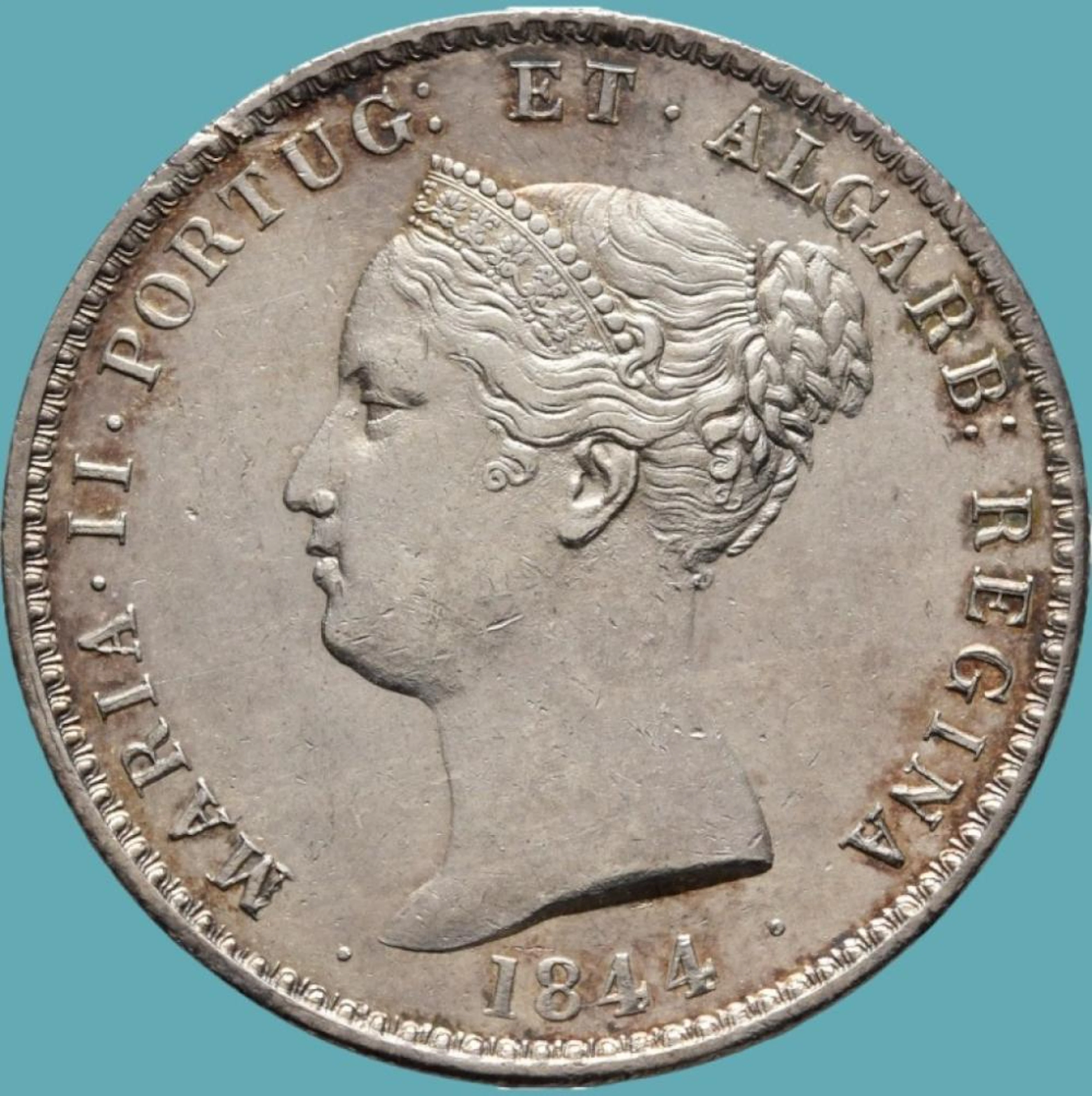 Dona Maria II, Coroa, 10 Tostões (1.000 Réis), 1844, Prata, P.29,61 g.