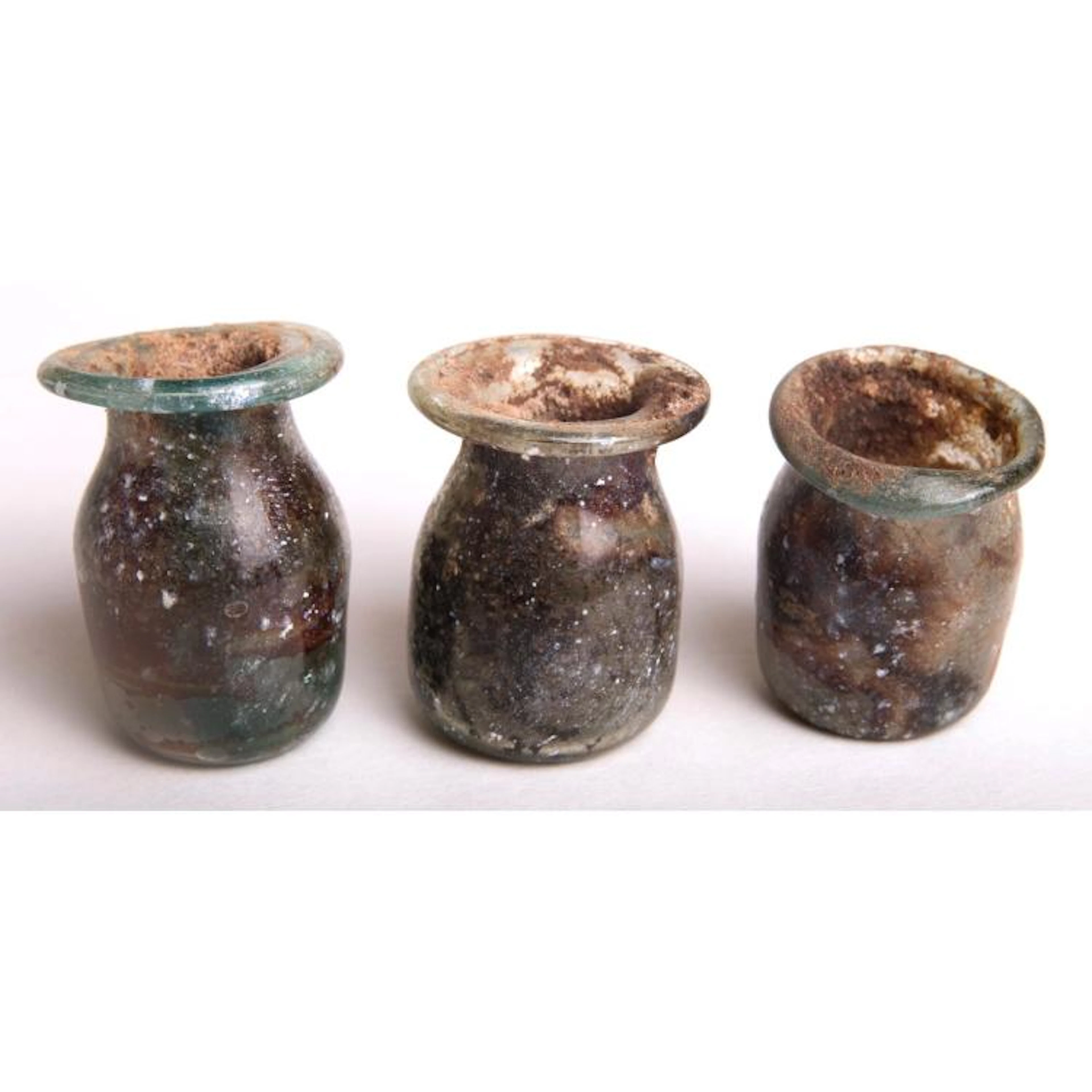 Lot of 3 Ancient Roman Miniature Glass bottles c.2nd century AD.