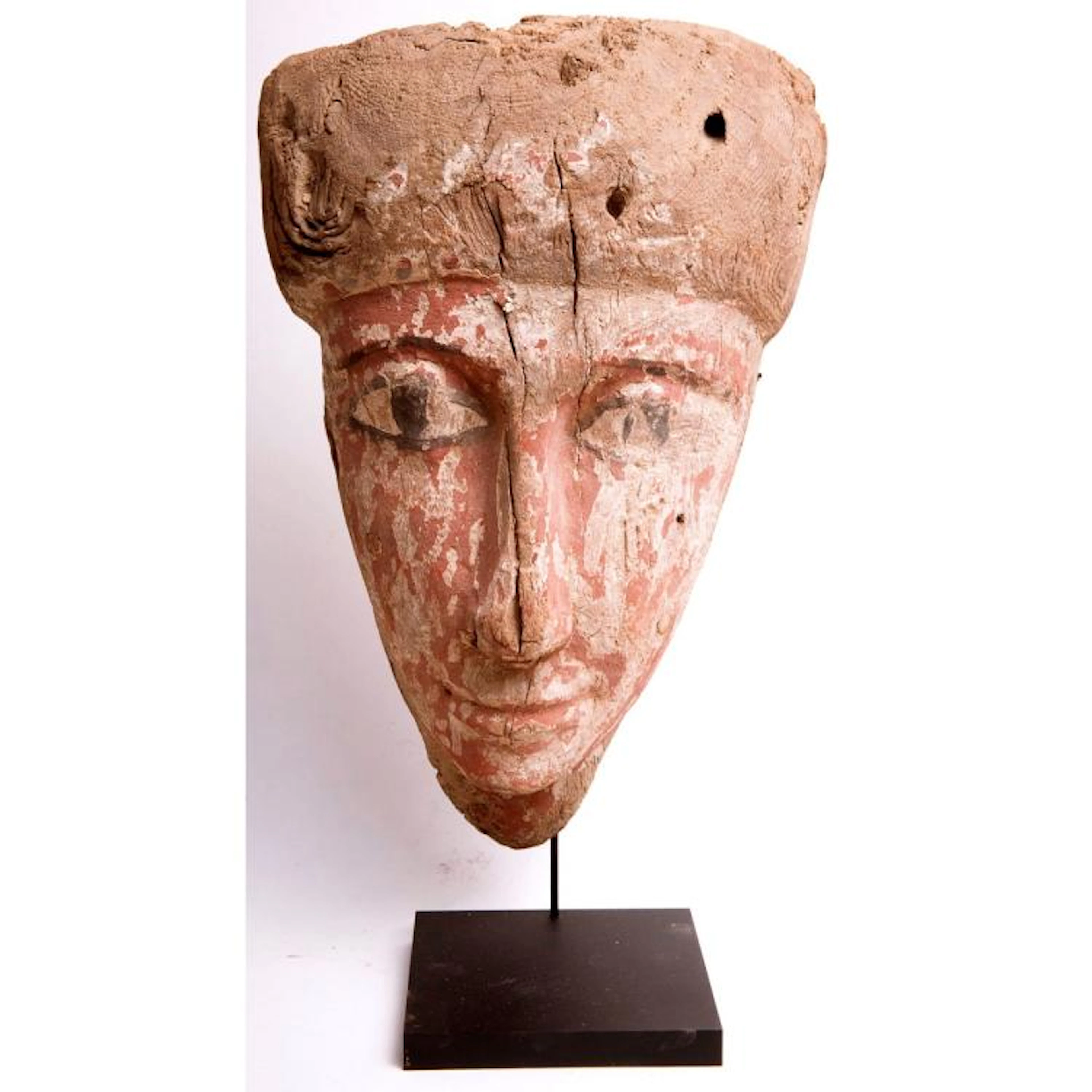 Ancient Egyptian Mummy Wood Mask c.635 BC. Size 11 3/8 inches high