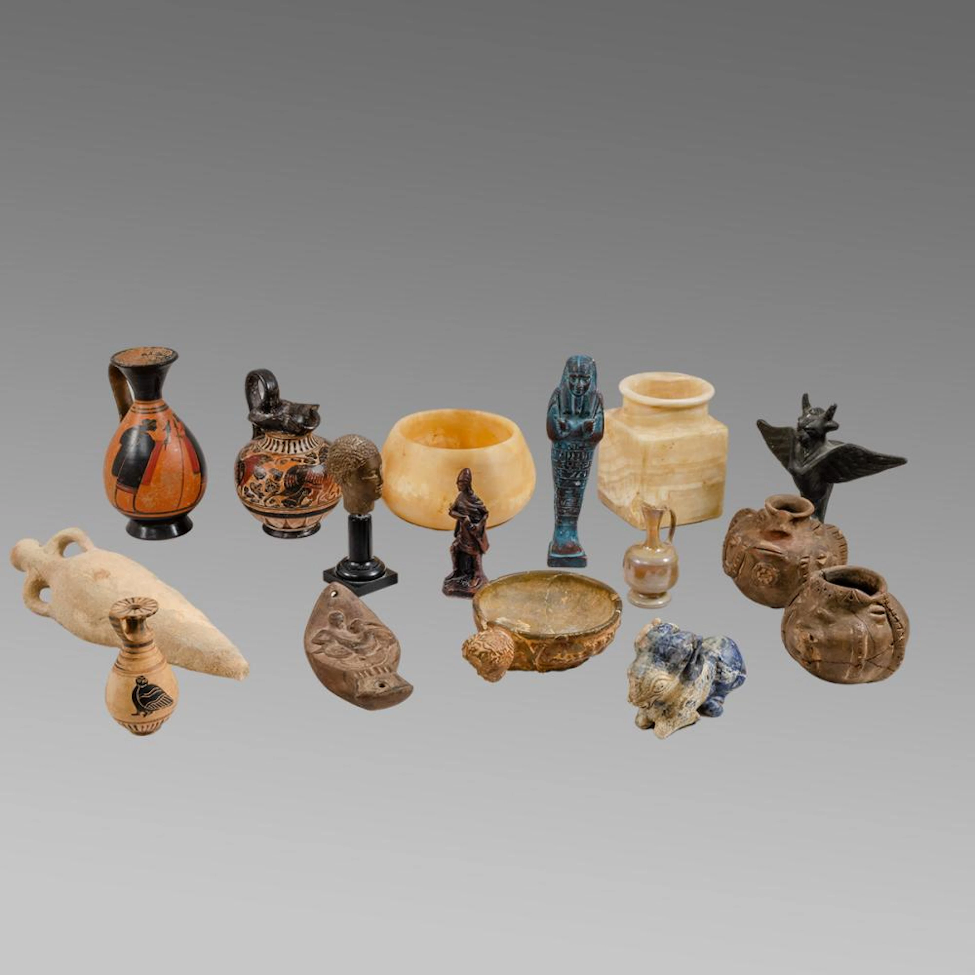 Lot of 16 Greek, Roman, Egyptian, Near Eastern Style Vessels.