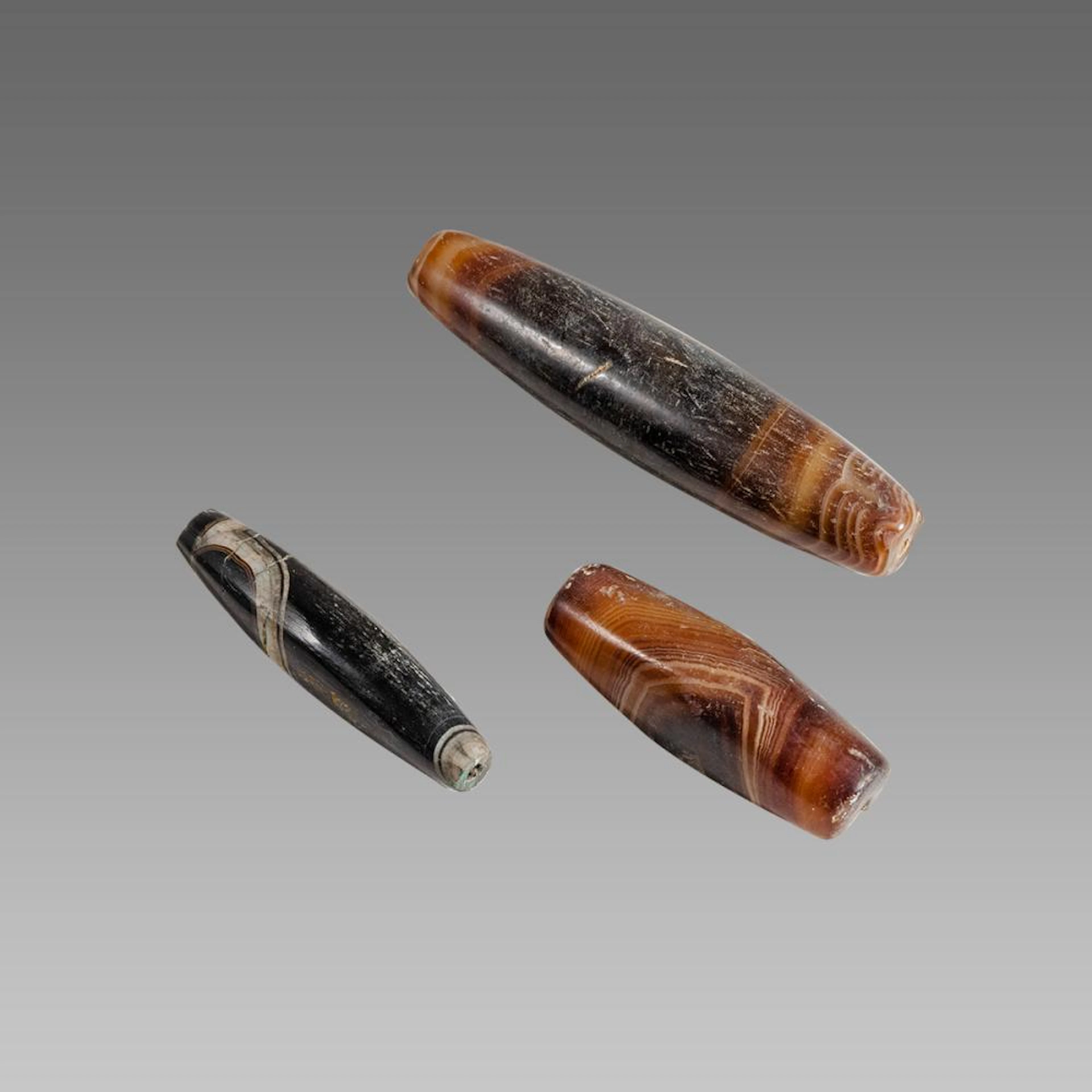 Lot of 3 Large Banded Agate Beads.