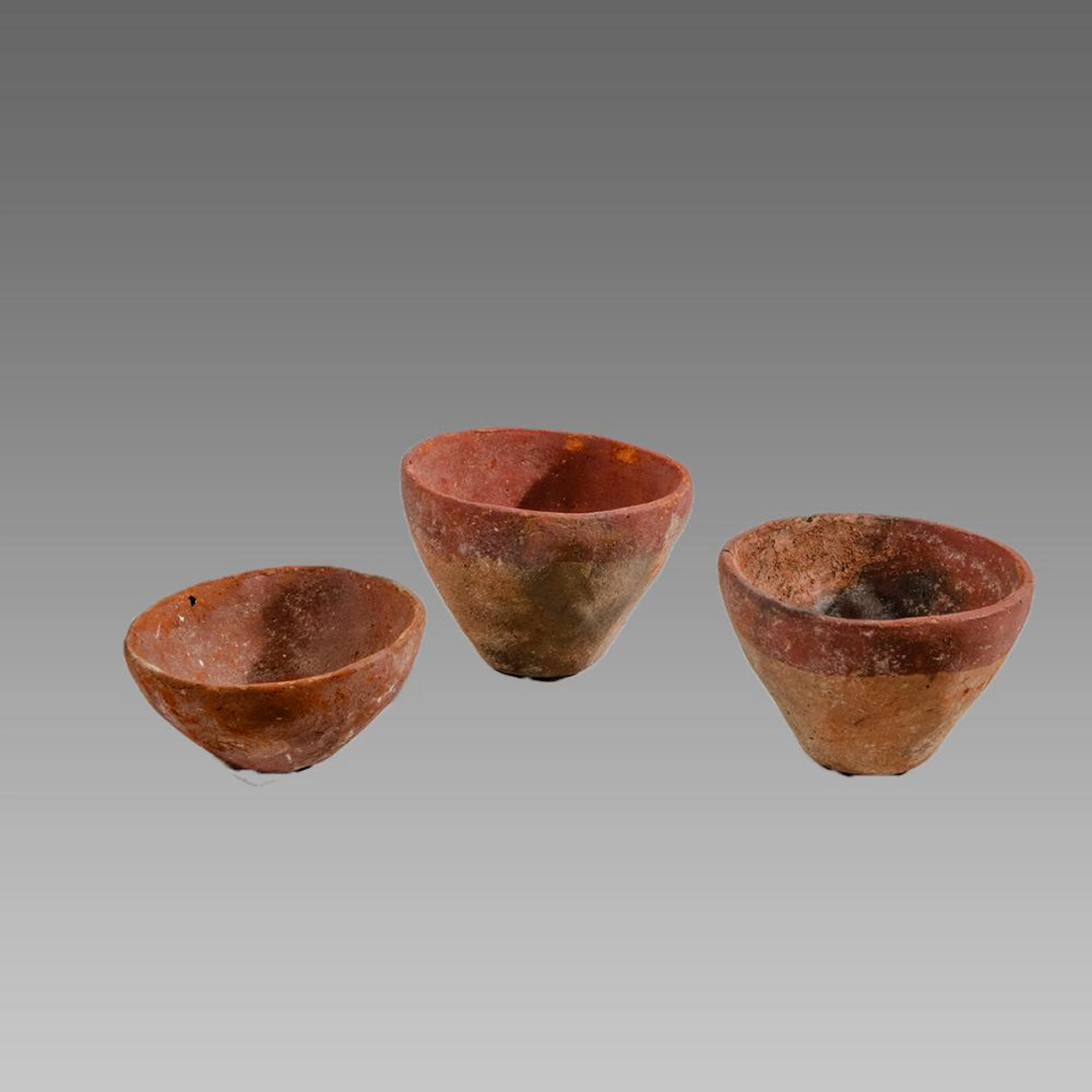 Lot of 3 Ancient Egyptian Pre Dynastic red Pottery bowls c.3000 BC.