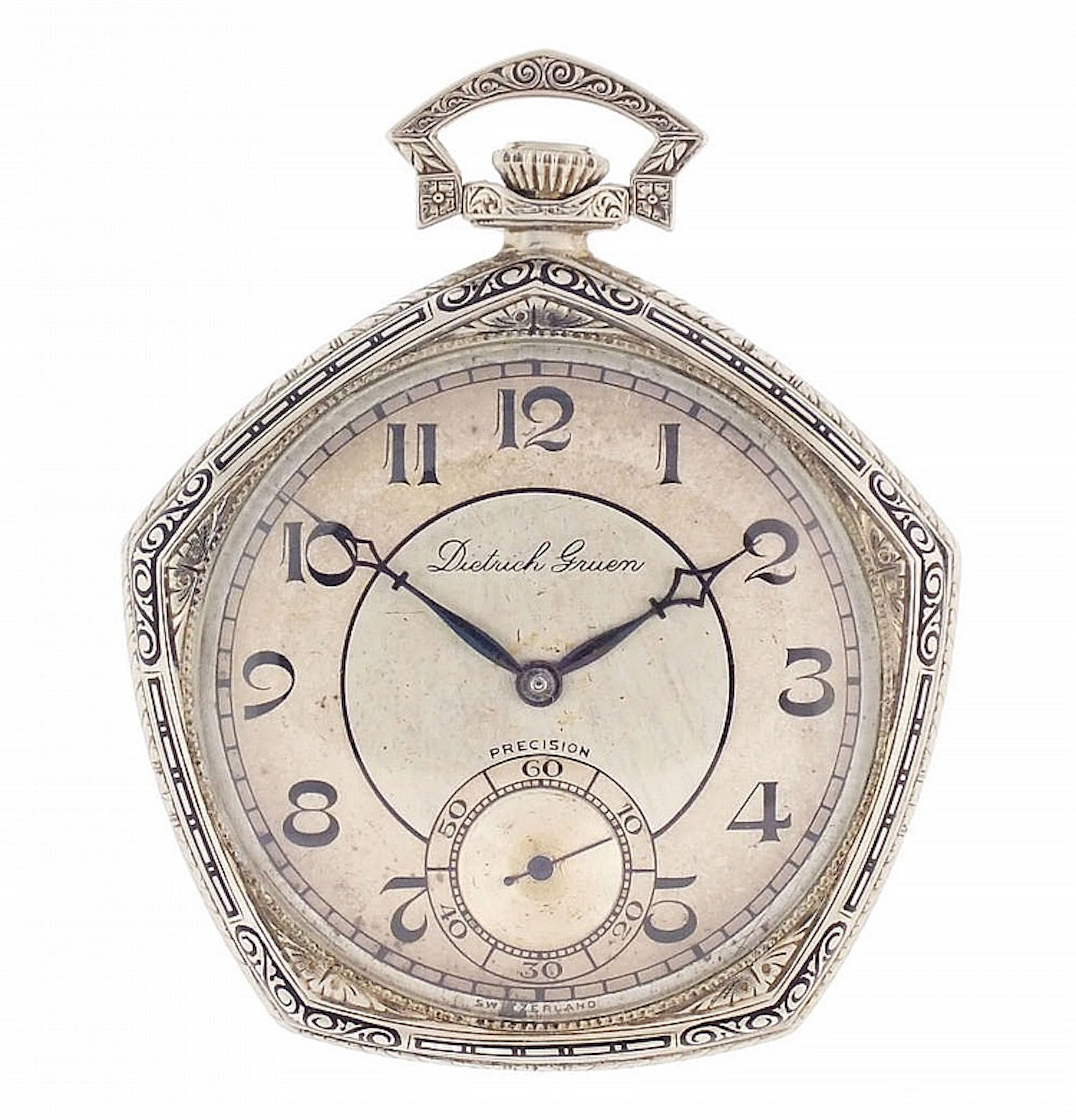 Dietrich Gruen 21 jewel pocket watch with 14 karat gold pentagonal case
