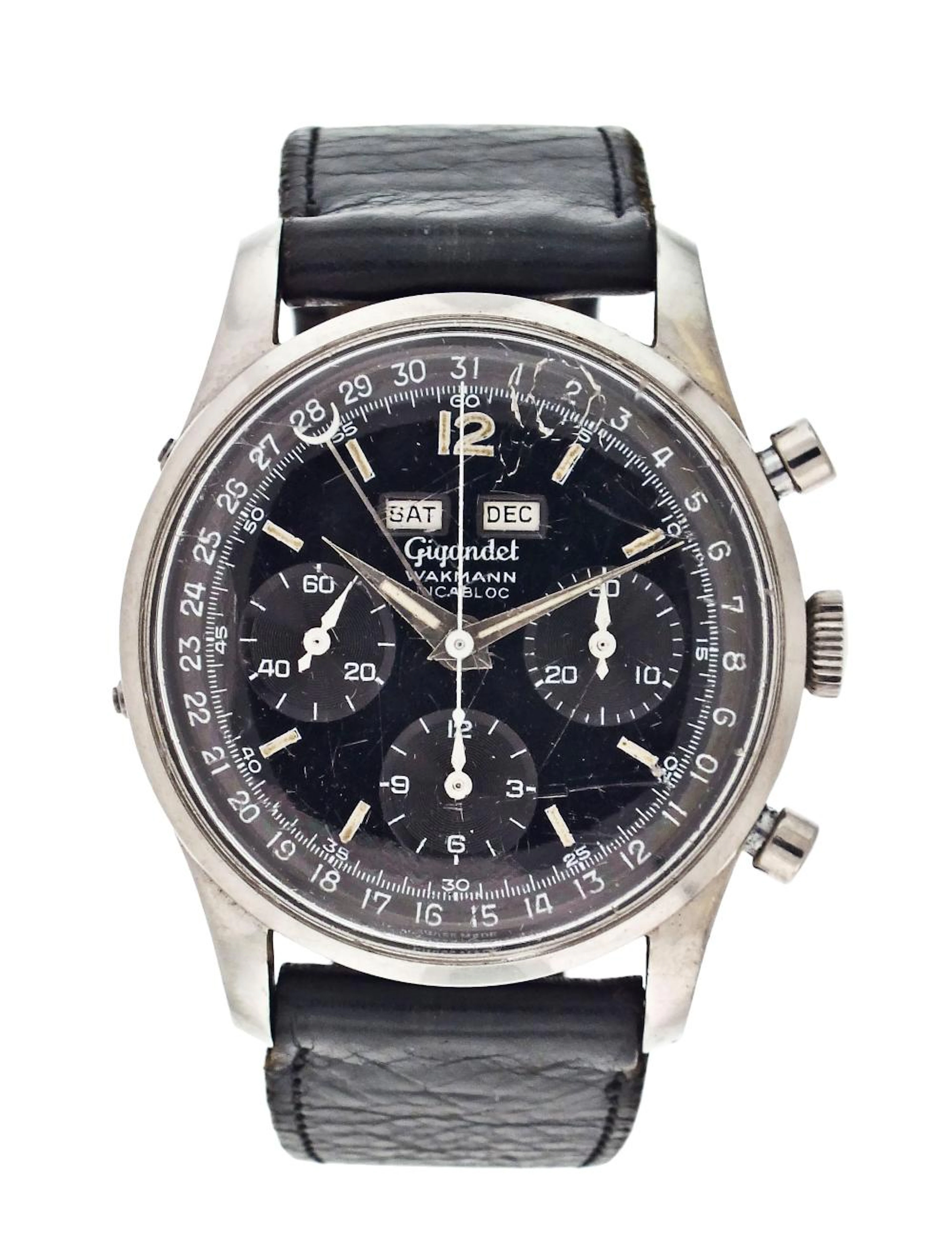 A good Wakmann Gigandet wrist chronograph with triple calendar