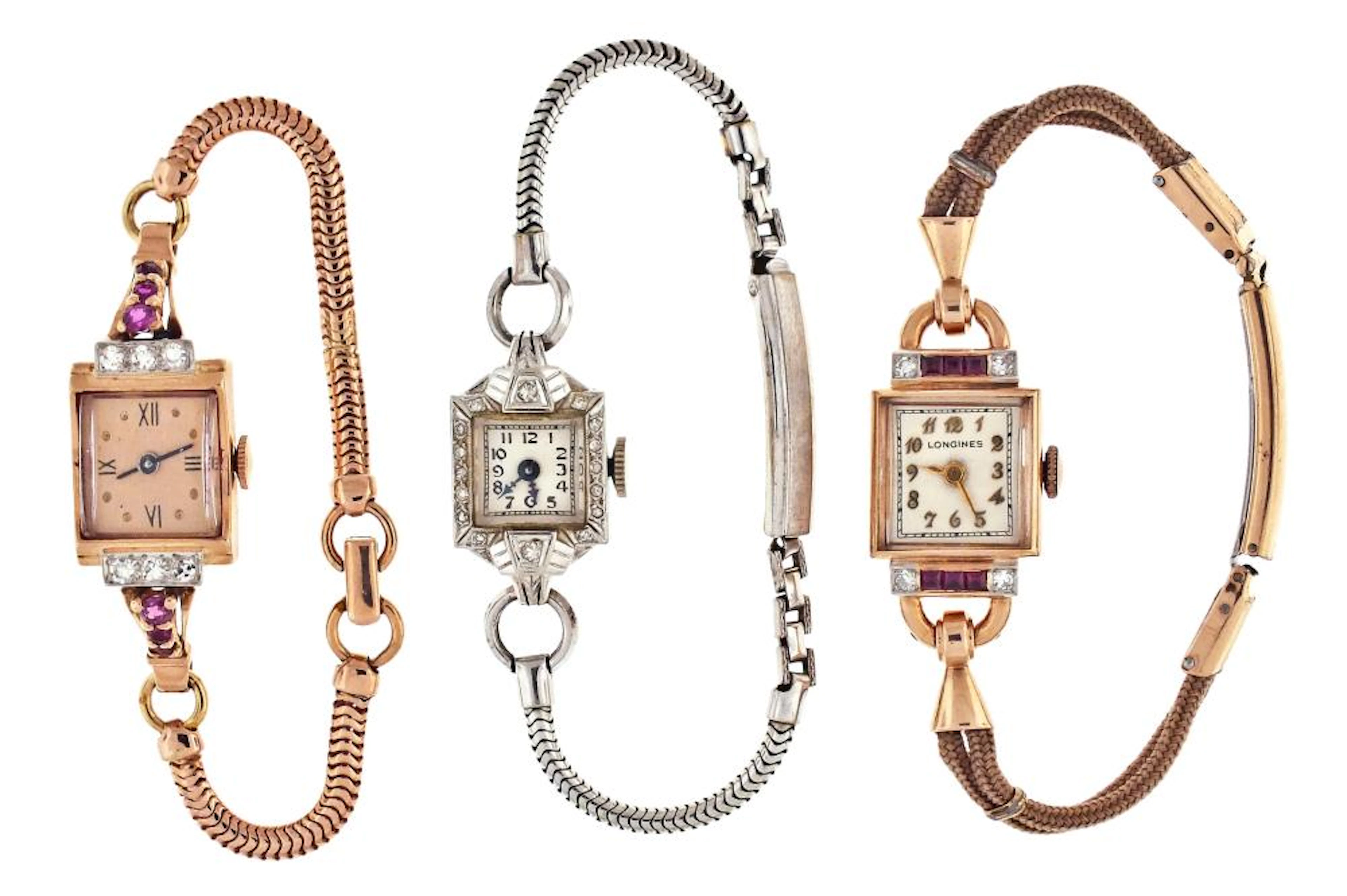 A lot of three lady's gold wrist watches