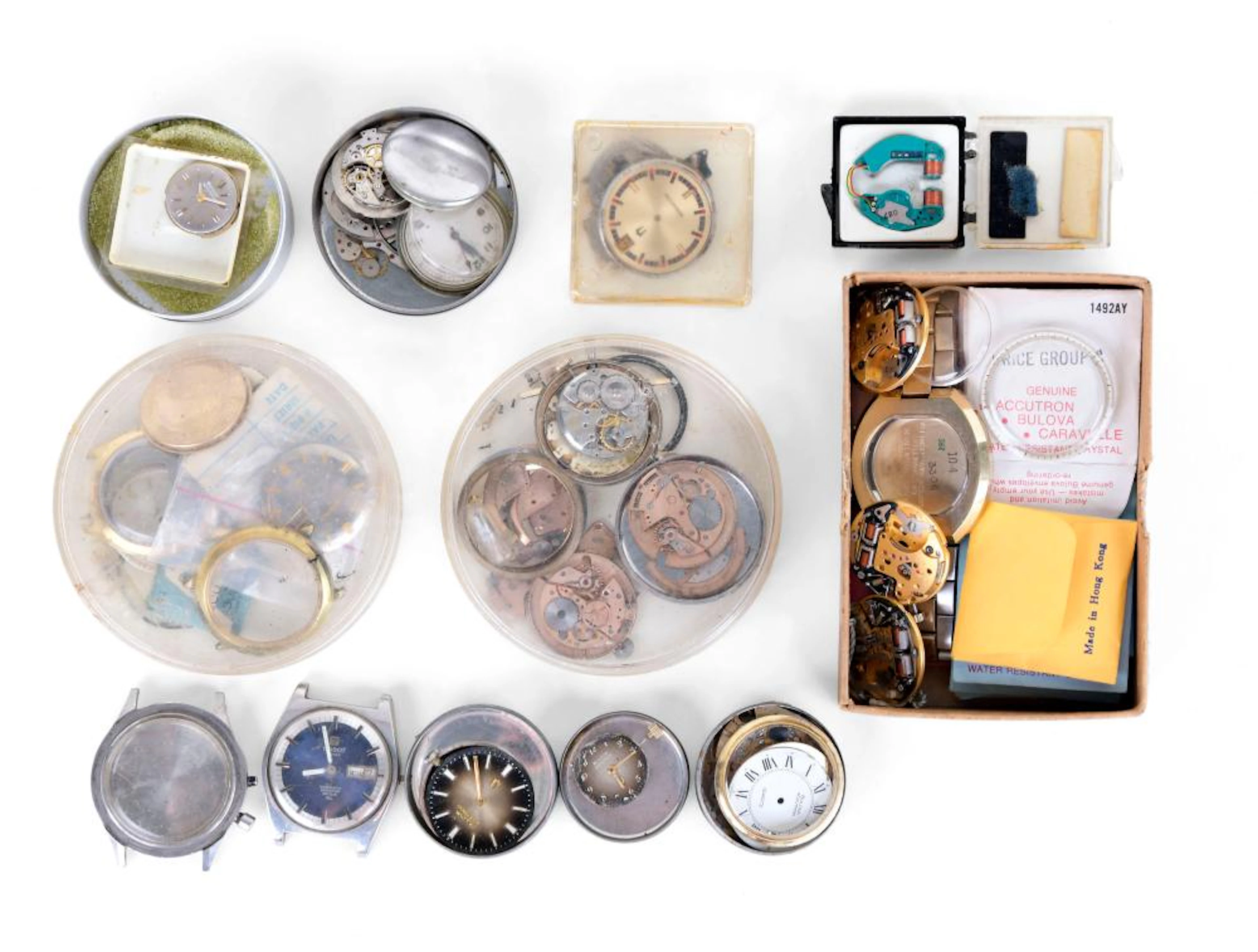 A lot of wrist watch movements and parts for Tissot Accutron Omega LeCoultre