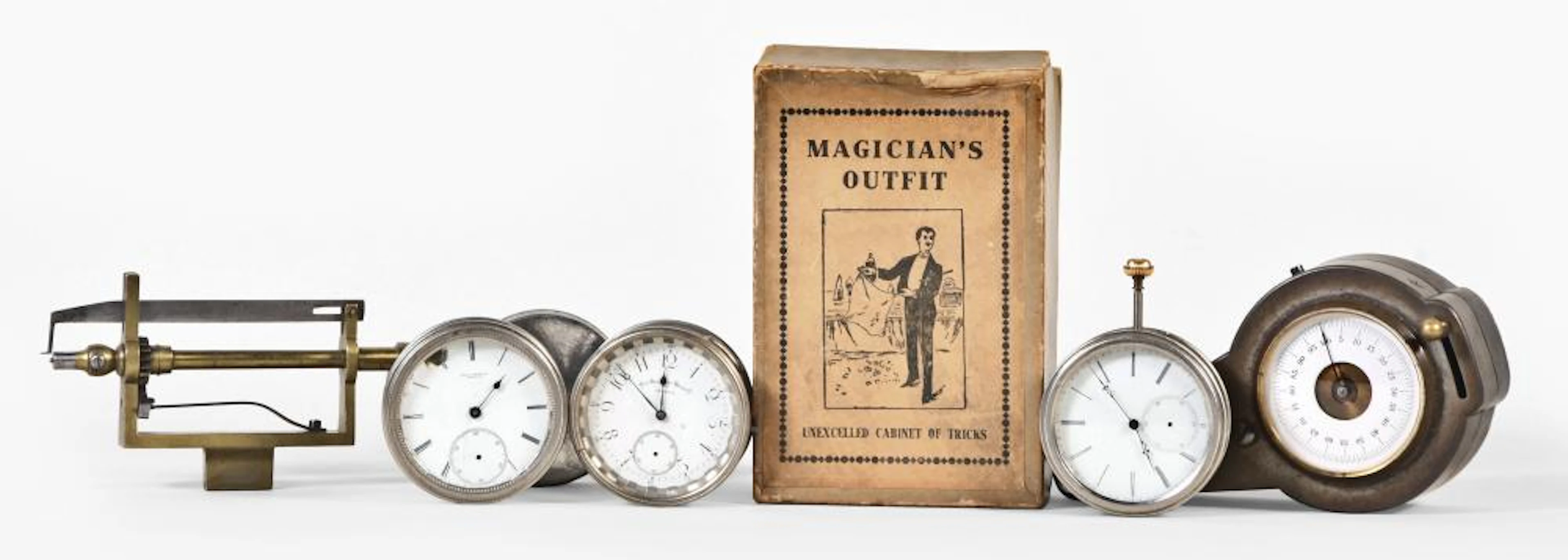 A lot of four Swiss pocket watch movements a bench micrometer and more