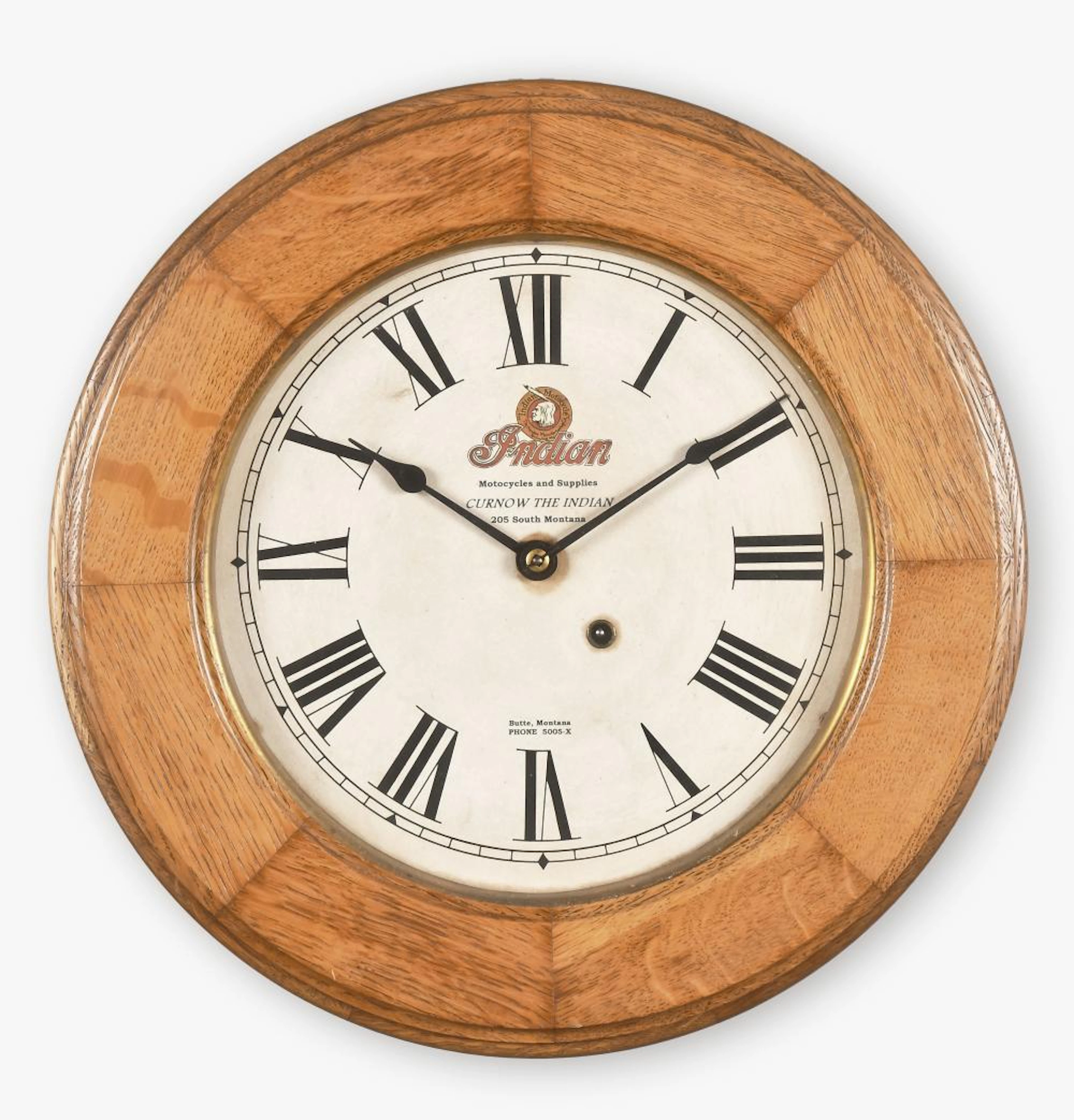 Seth Thomas clock with Indian Motorcycle advertising dial