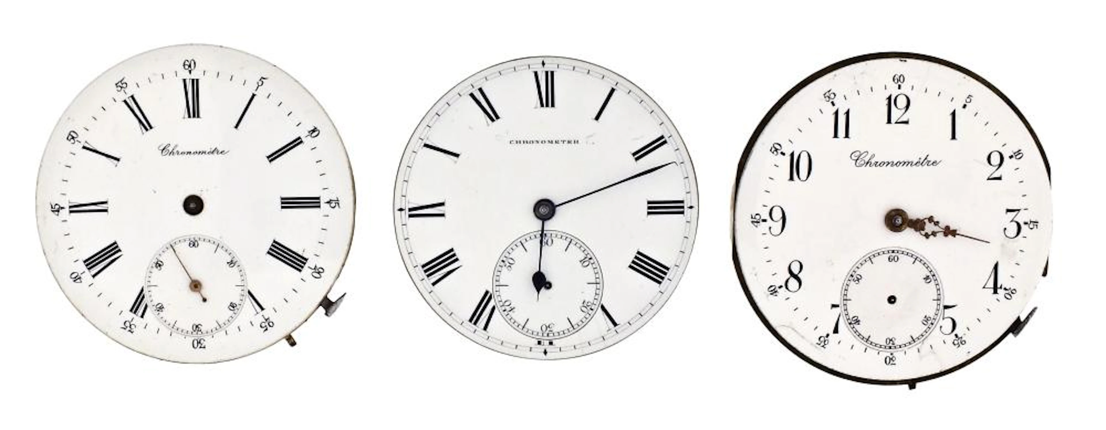 A lot of three English and Swiss pocket chronometer movements