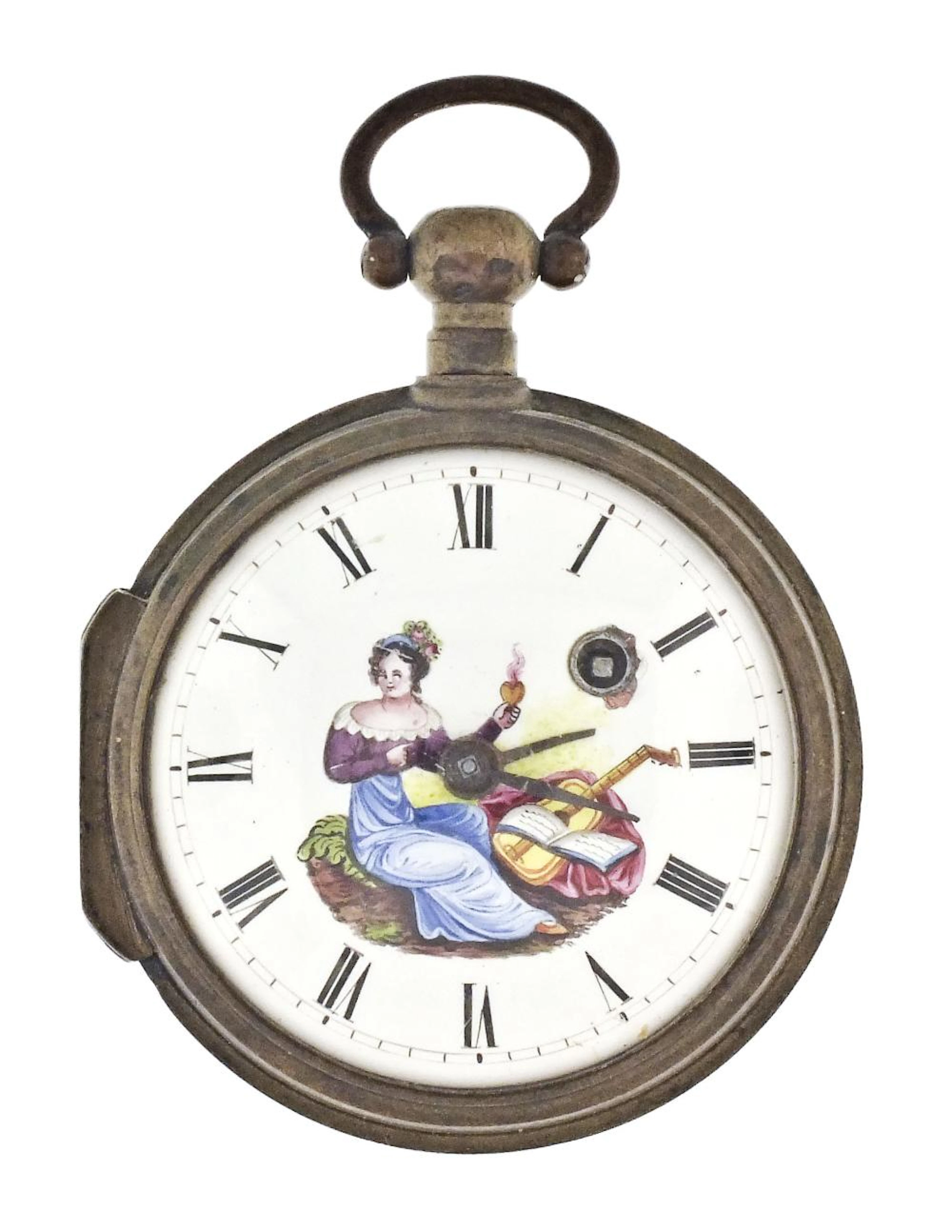 A second quarter 19th century Swiss pocket watch with polychrome enamel dial