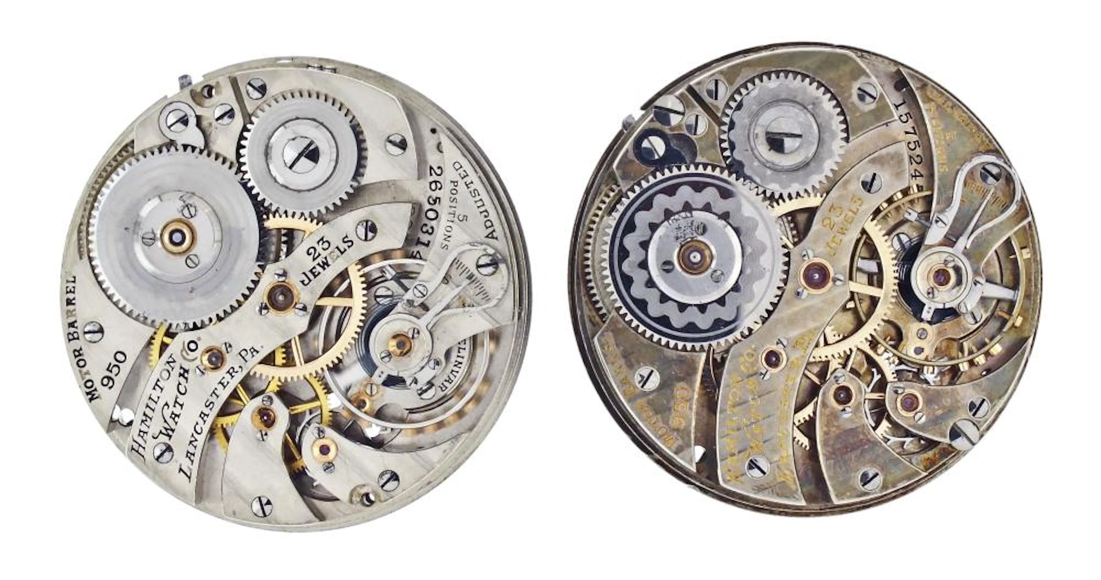 A lot of two Hamilton 950 pocket watch movements including one Elinvar