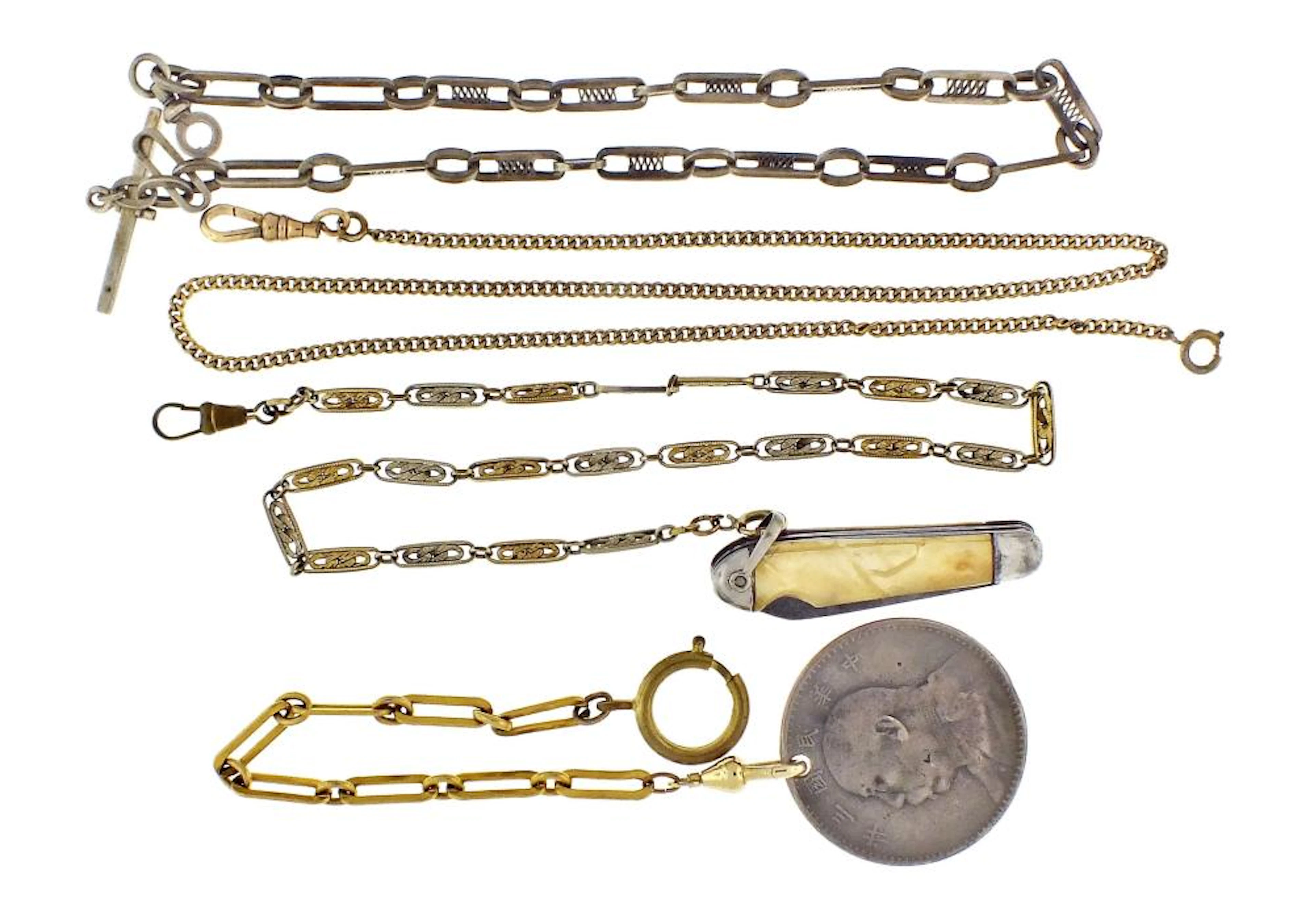 A lot of seven pocket watch chains and related items