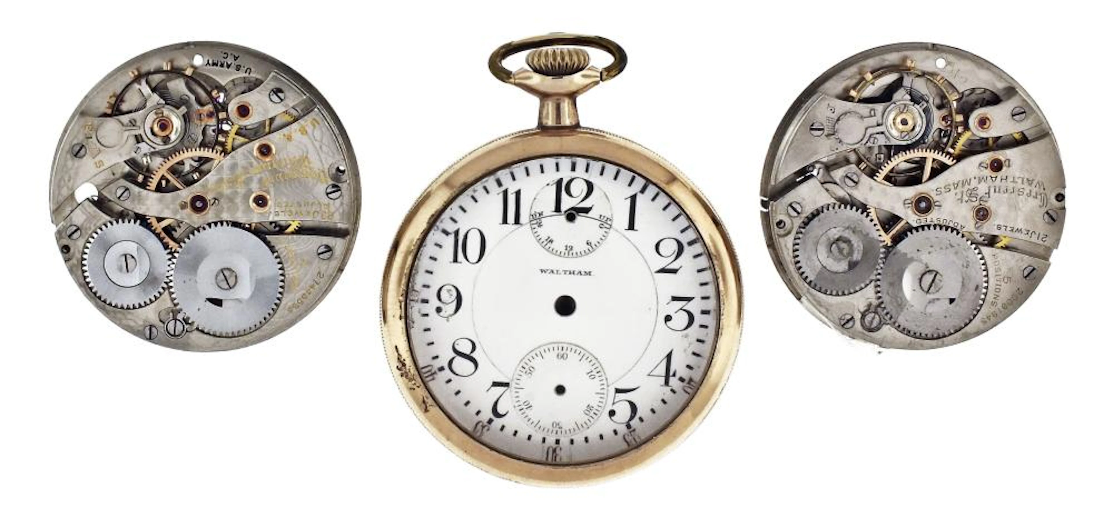 A lot of two Waltham model 1908 wind indicator movements...