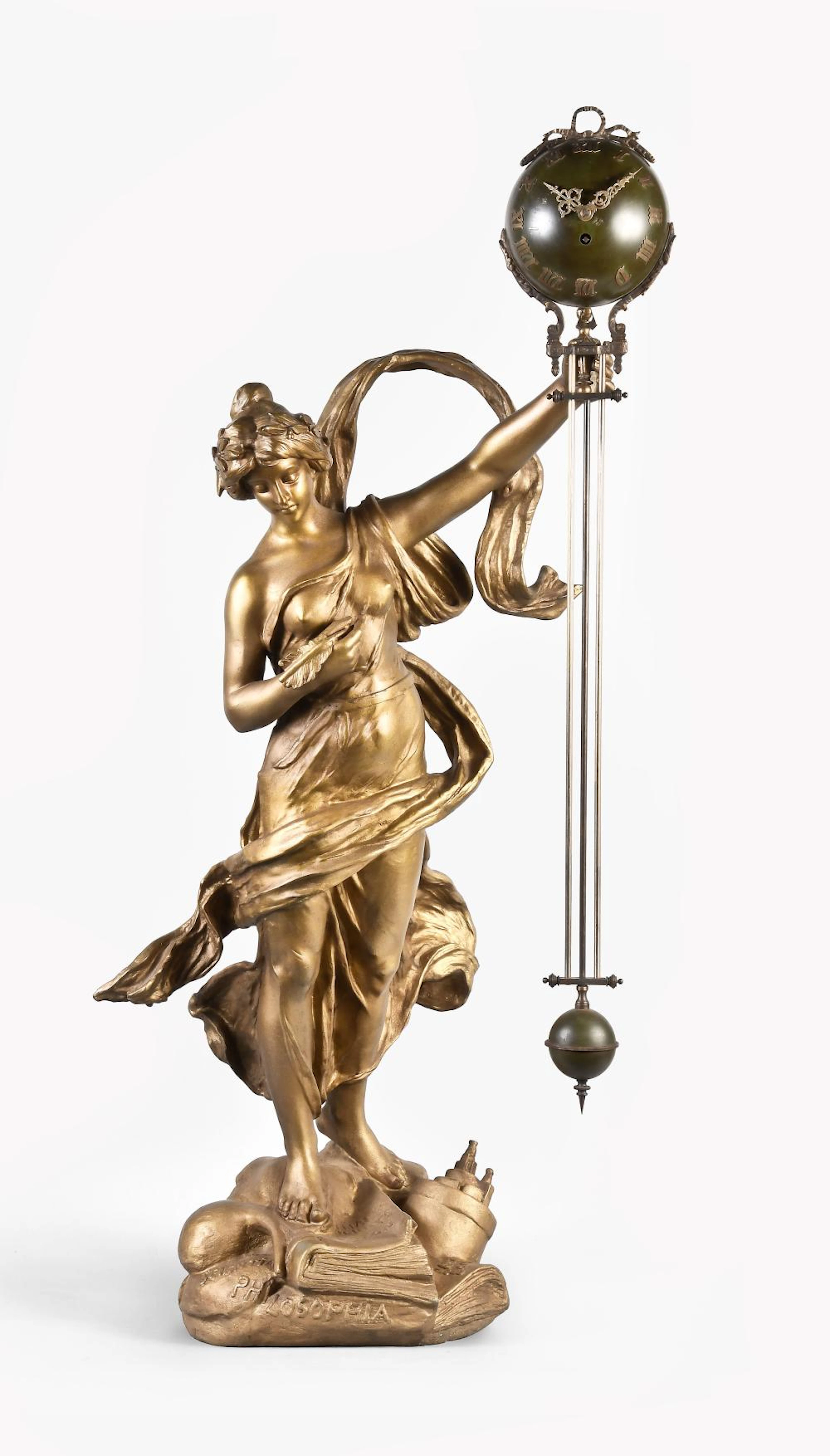 A large French figural swinging clock