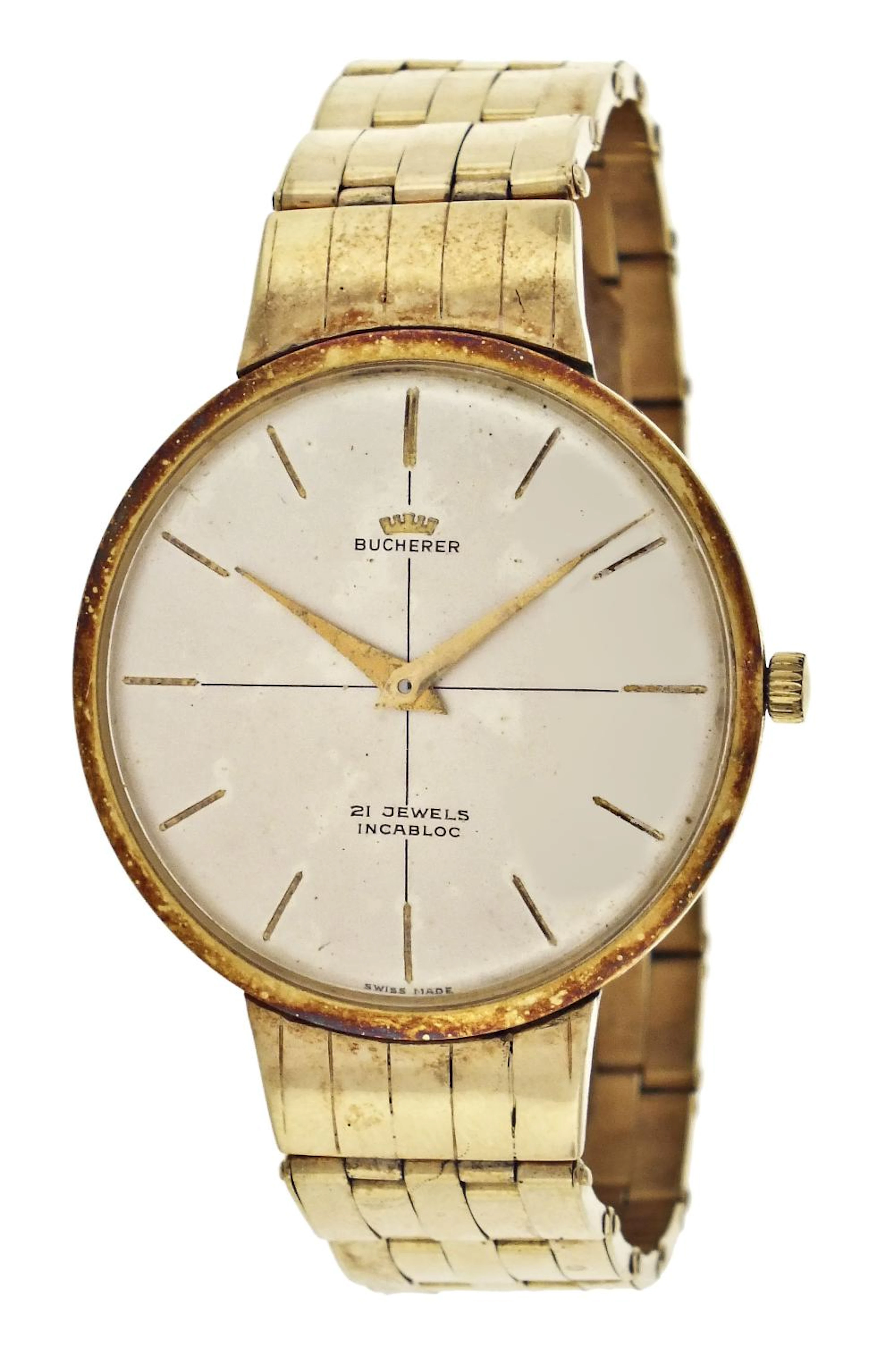 A mid 20th century Bucherer gold wrist watch