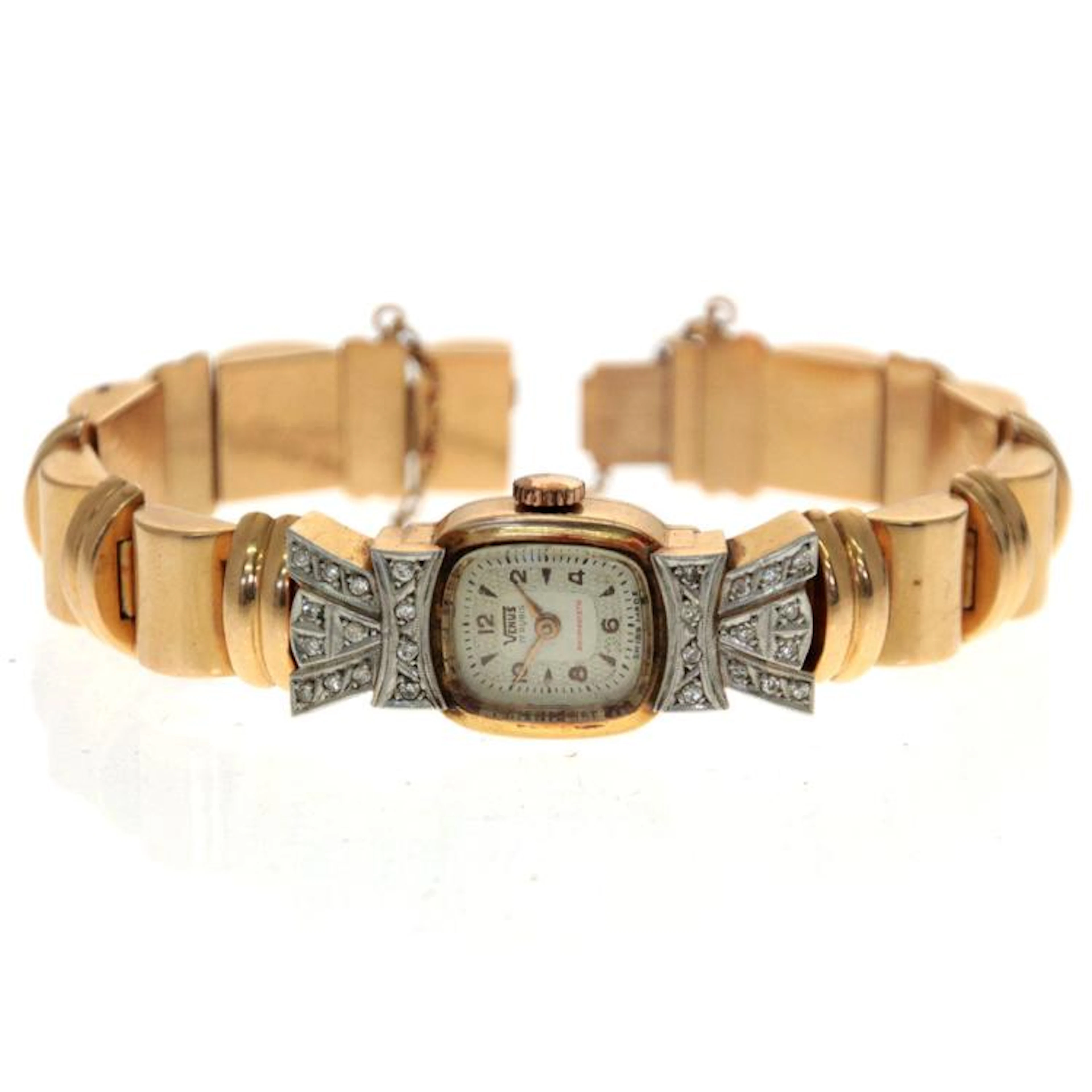 Venus 18k Yellow Gold and Diamond Ladies Wrist Watch.