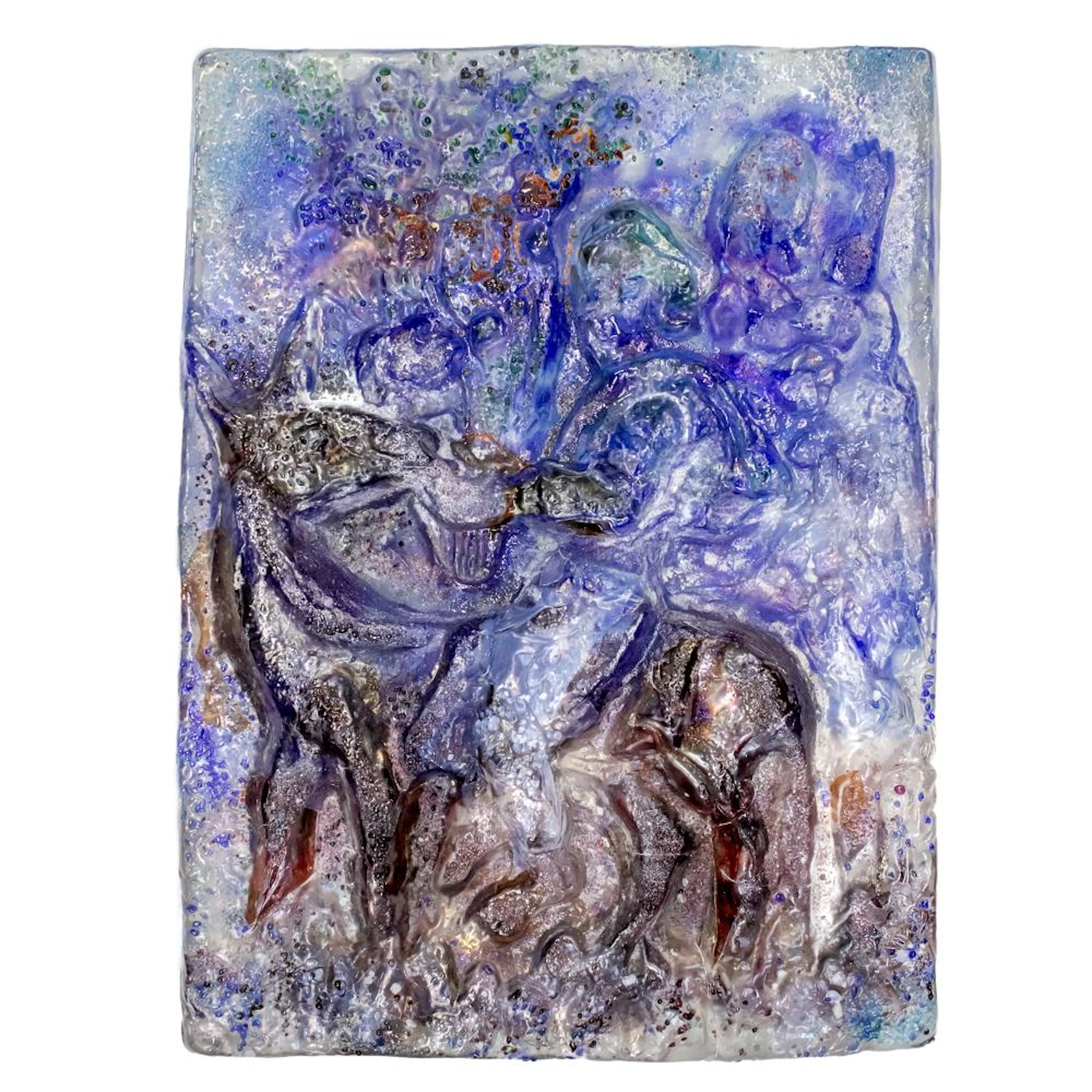 REUVEN RUBIN (1893-1974) - MAN WITH FLOWERS ON DONKEY, GLASS SCULPTURE, 1970.