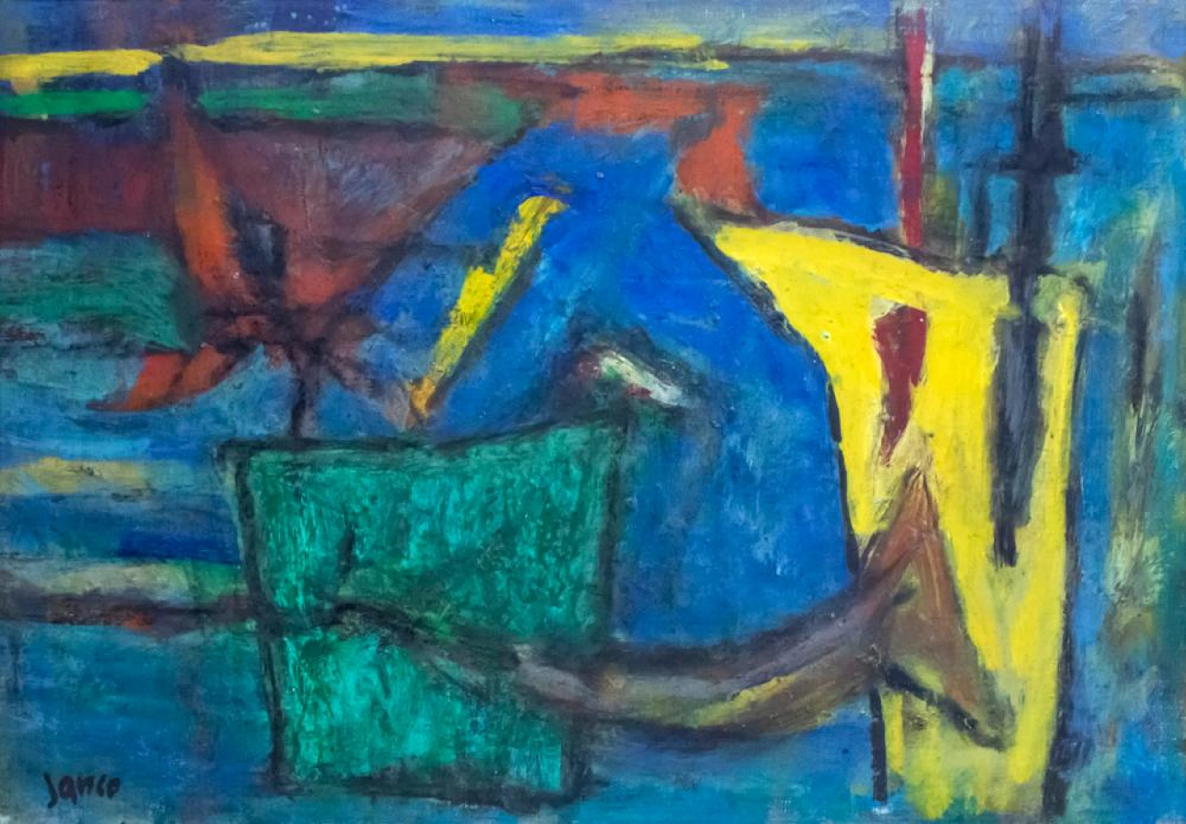 MARCEL JANCO (ROMANIAN / ISRAELI, 1895-1984) - SHAPES, OIL ON CANVAS.