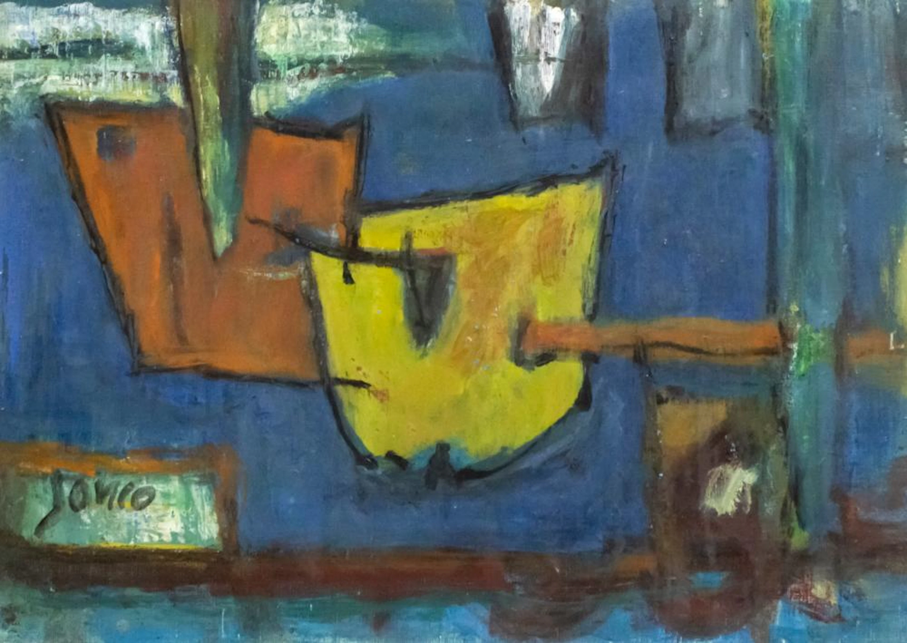 MARCEL JANCO (ROMANIAN / ISRAELI, 1895-1984) - SHAPES, OIL ON CANVAS.