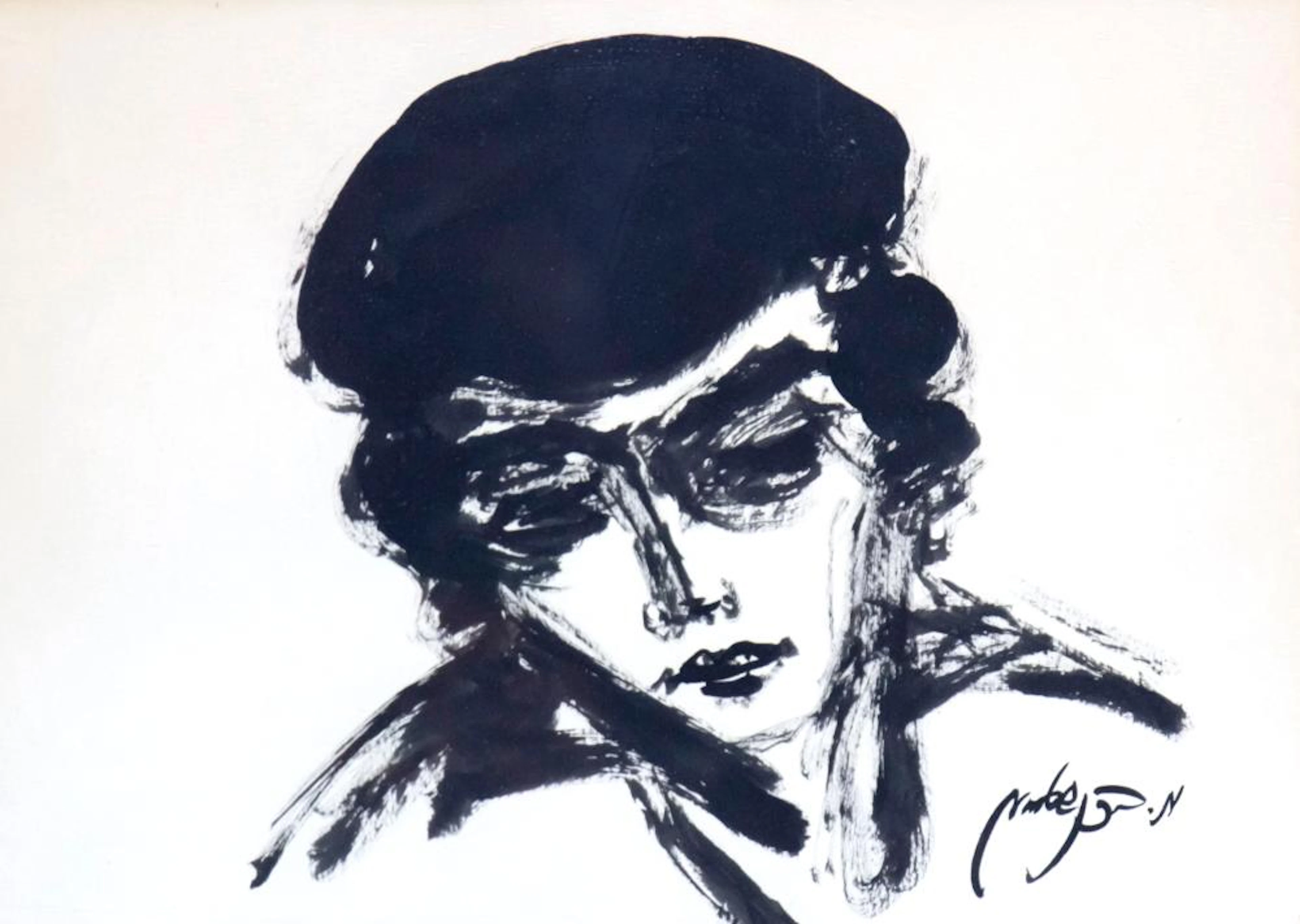 MOSHE BERNSTEIN (1920-2006) - JEWISH BOY, INK AND WATERCOLOR ON PAPER.