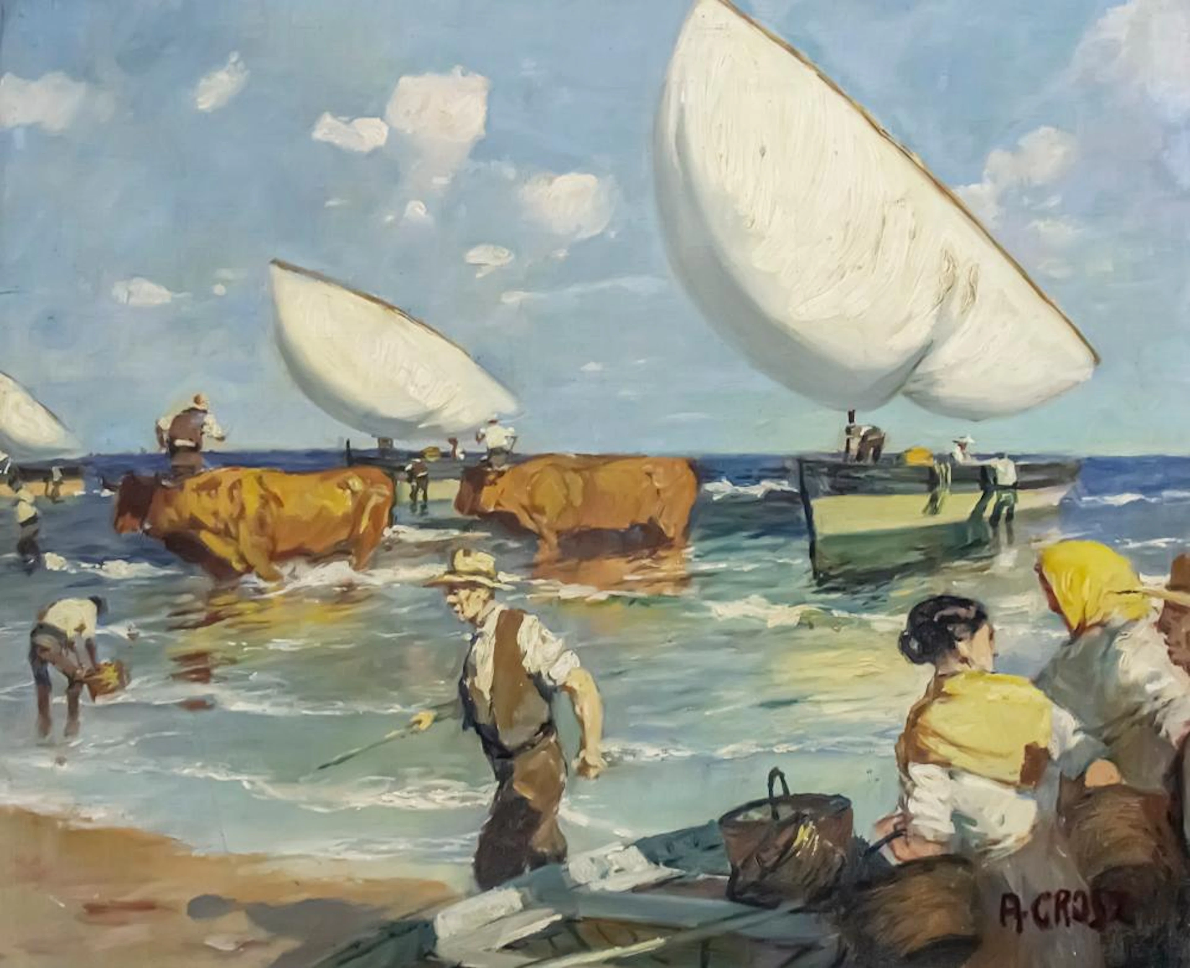 IGNATZ AUGUST GROSZ (AUSTRIA, 1847-1917) - HARBOR, OIL ON CANVAS.