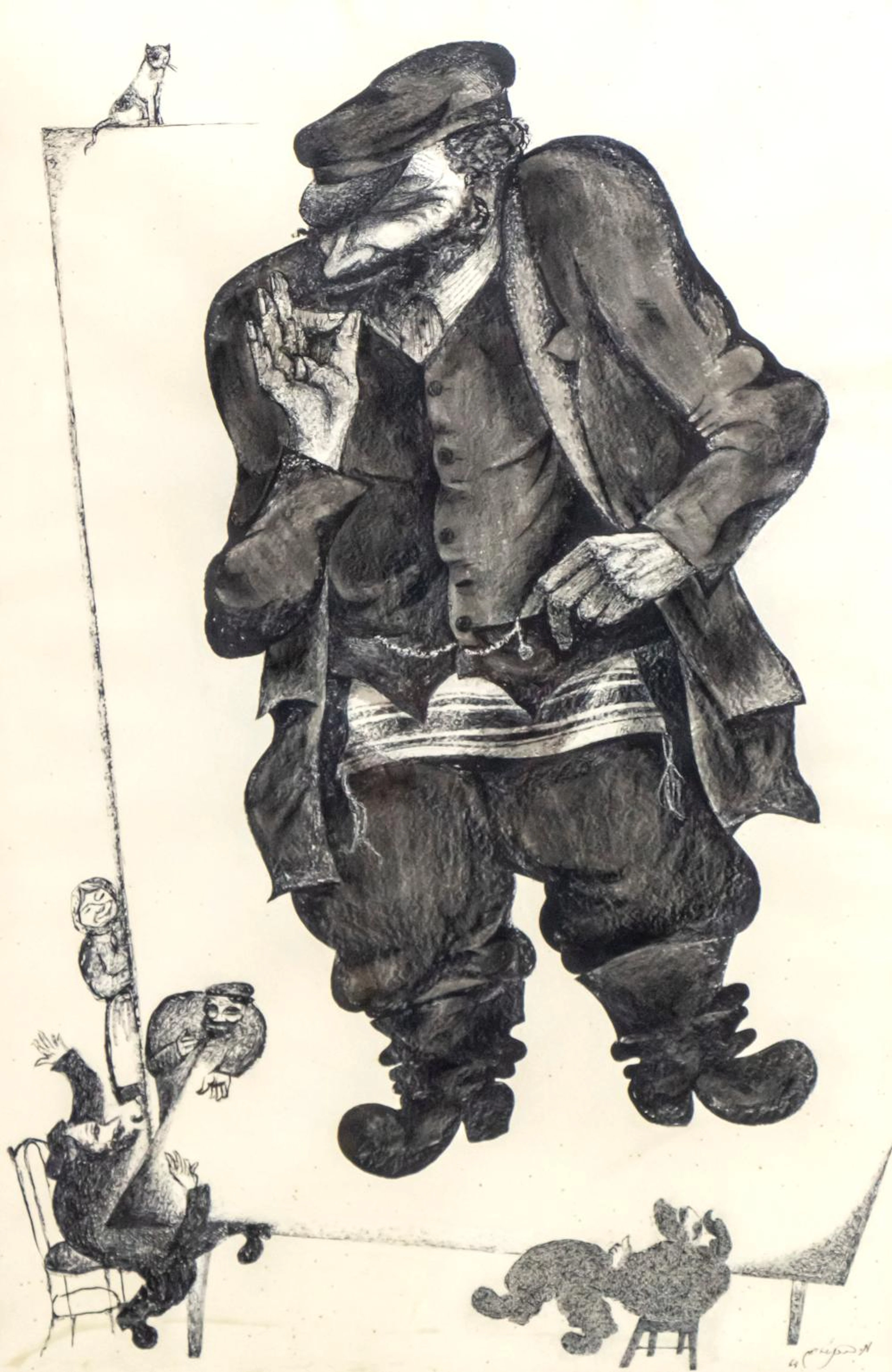 MOSHE BERNSTEIN (1920-2006) - JEW, INK AND WATERCOLOR ON PAPER, 1963.