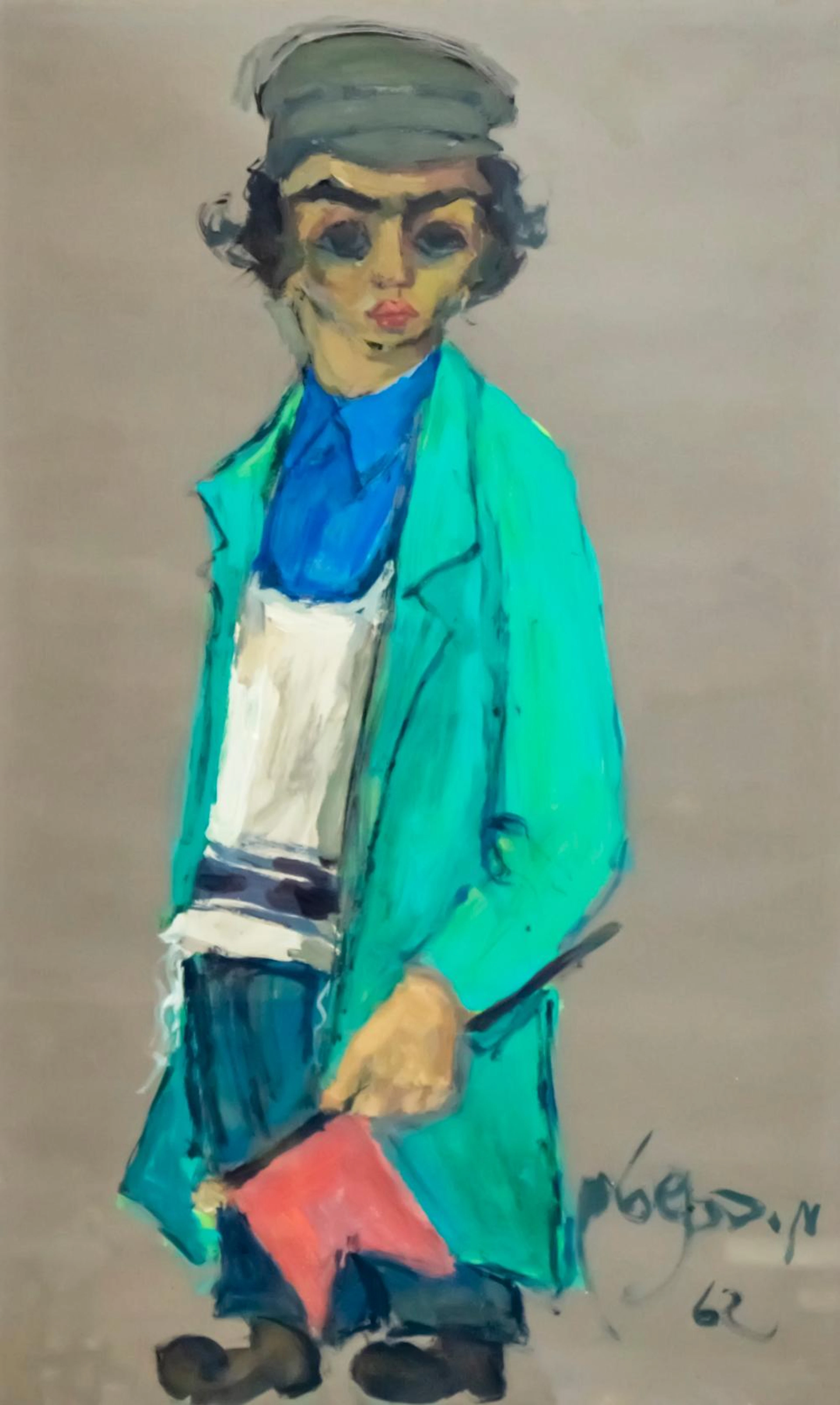 MOSHE BERNSTEIN (1920-2006) - JEWISH BOY, GOUACHE ON PAPER, 1962.