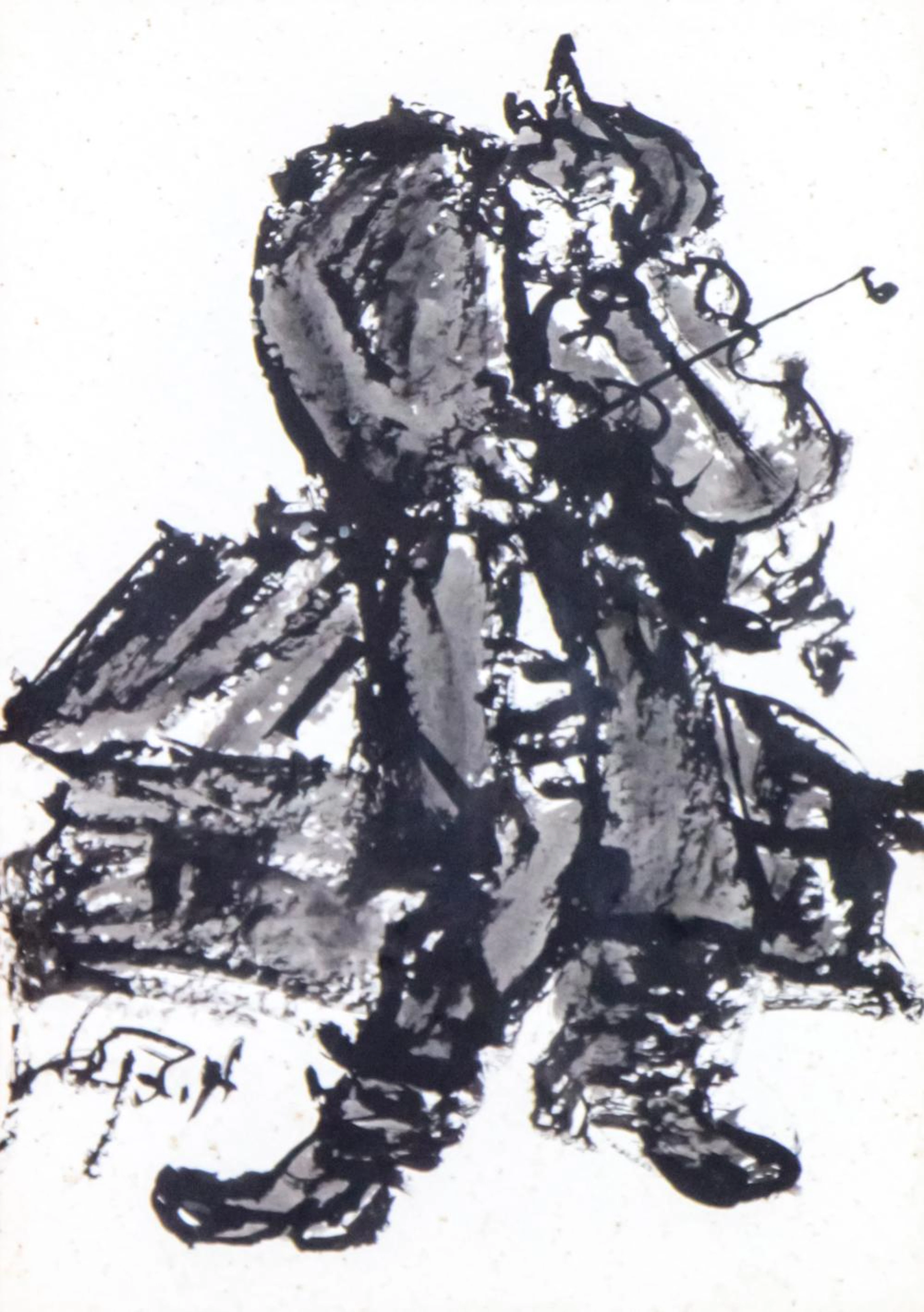 MOSHE BERNSTEIN (1920-2006) - VIOLINIST, INK AND WATERCOLOR ON PAPER.