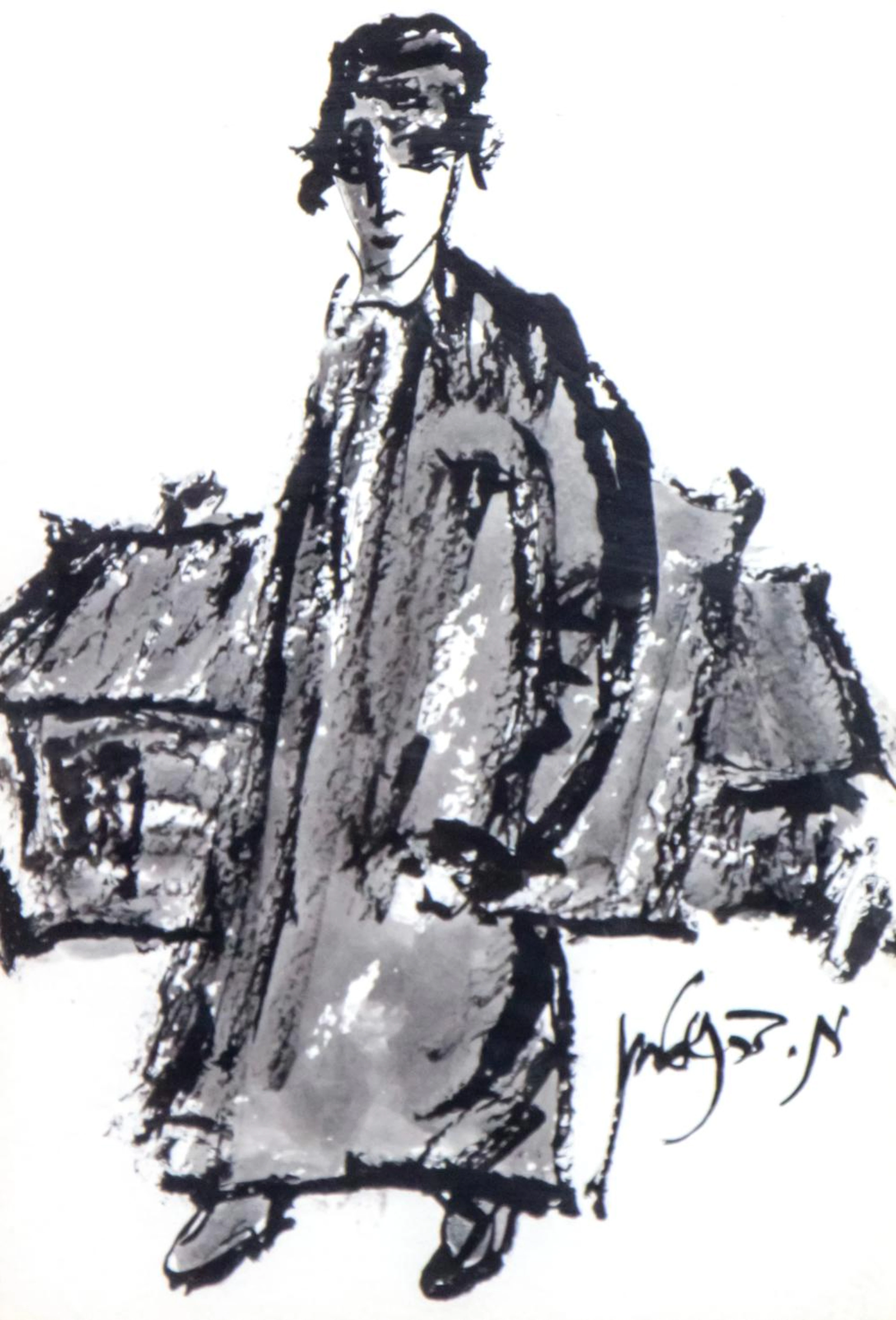 MOSHE BERNSTEIN (1920-2006) - JEWISH BOY, INK AND WATERCOLOR ON PAPER.