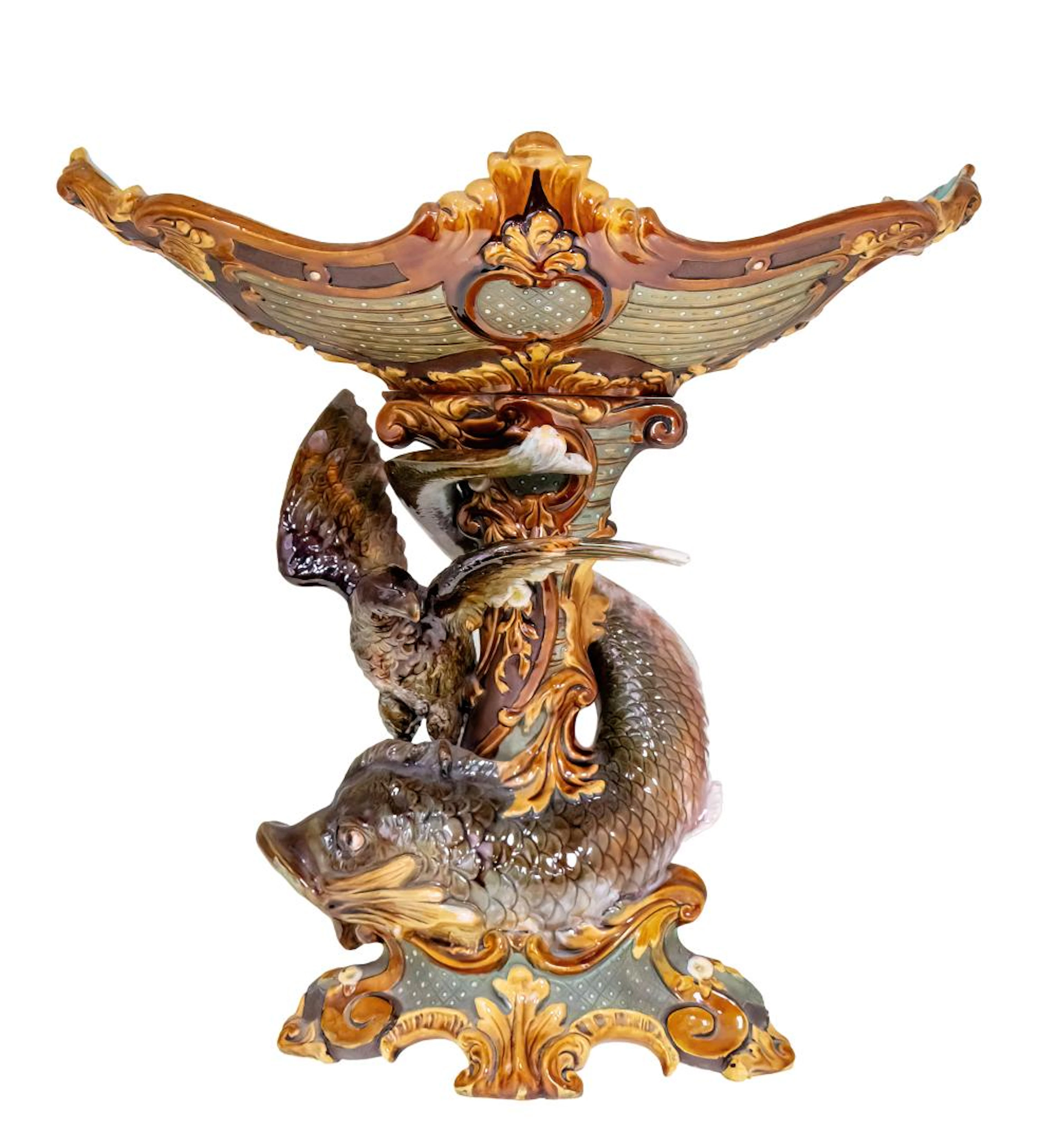 WILHELM SCHILLER & SON MAJOLICA CENTERPIECE, GERMANY, Circa 1900.