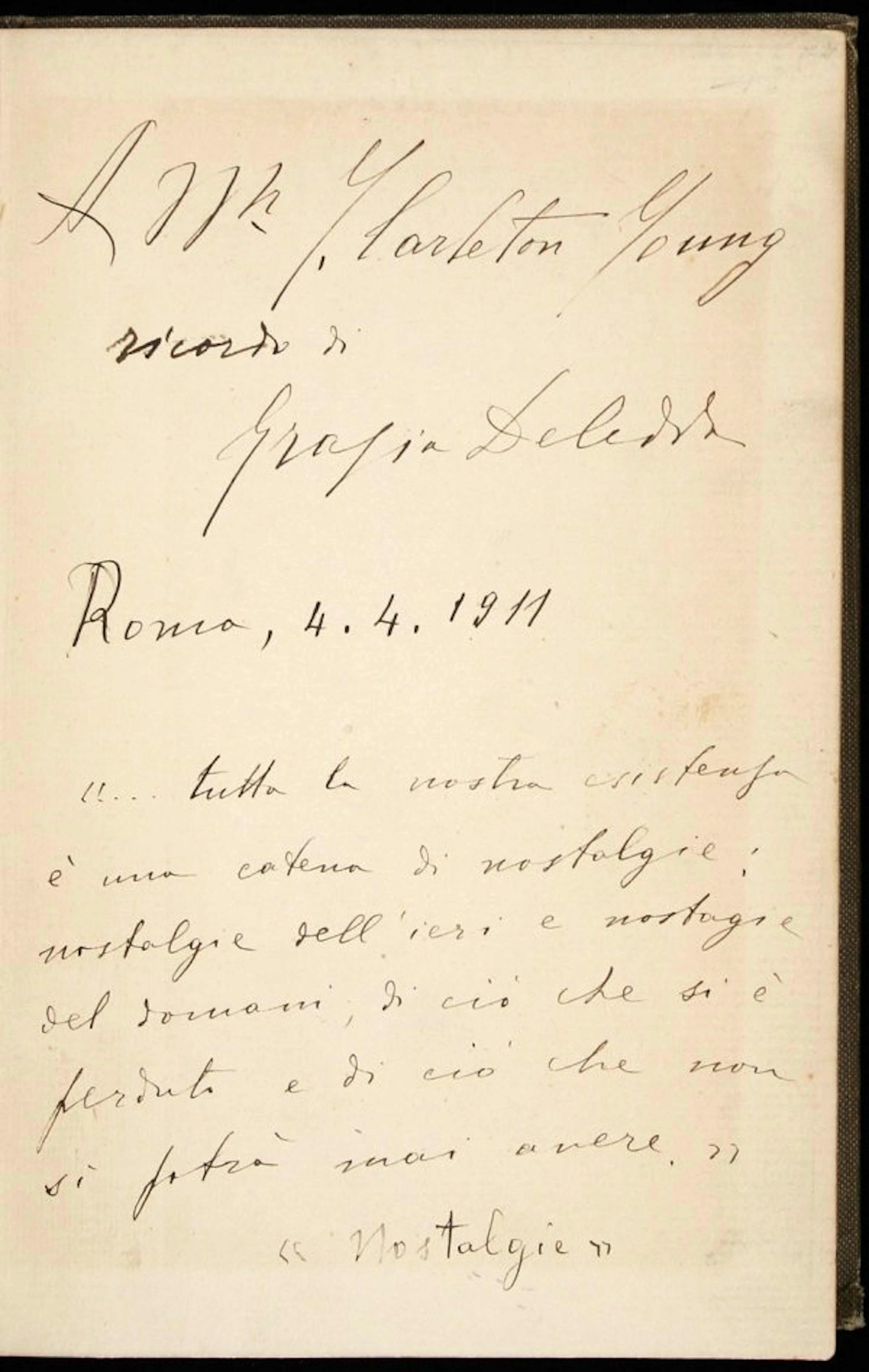 2030: Grazia Deledda Nostalgia first U.K. Ed. inscribed