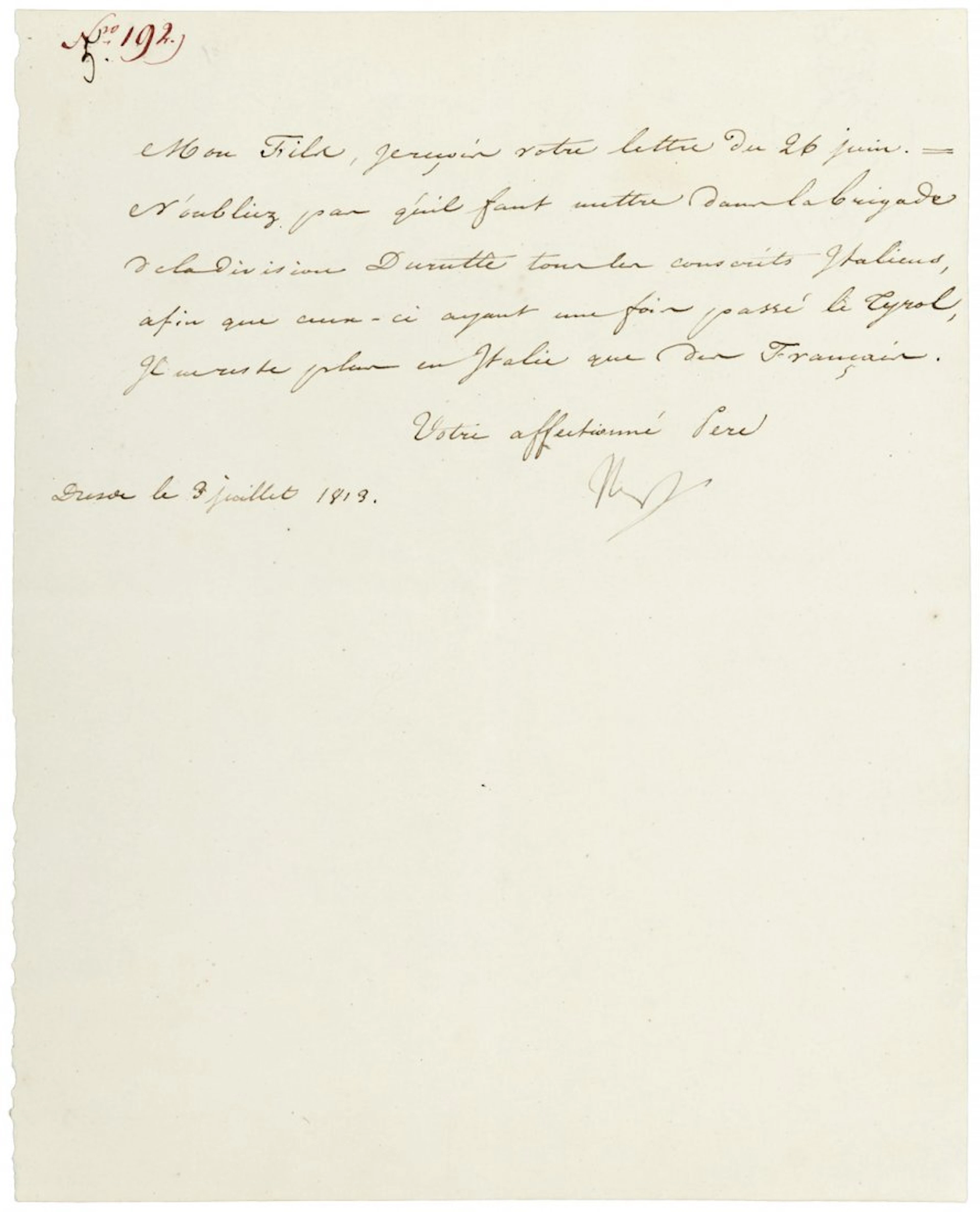 Letter from Napoleon to his Stepson Prince Eugene