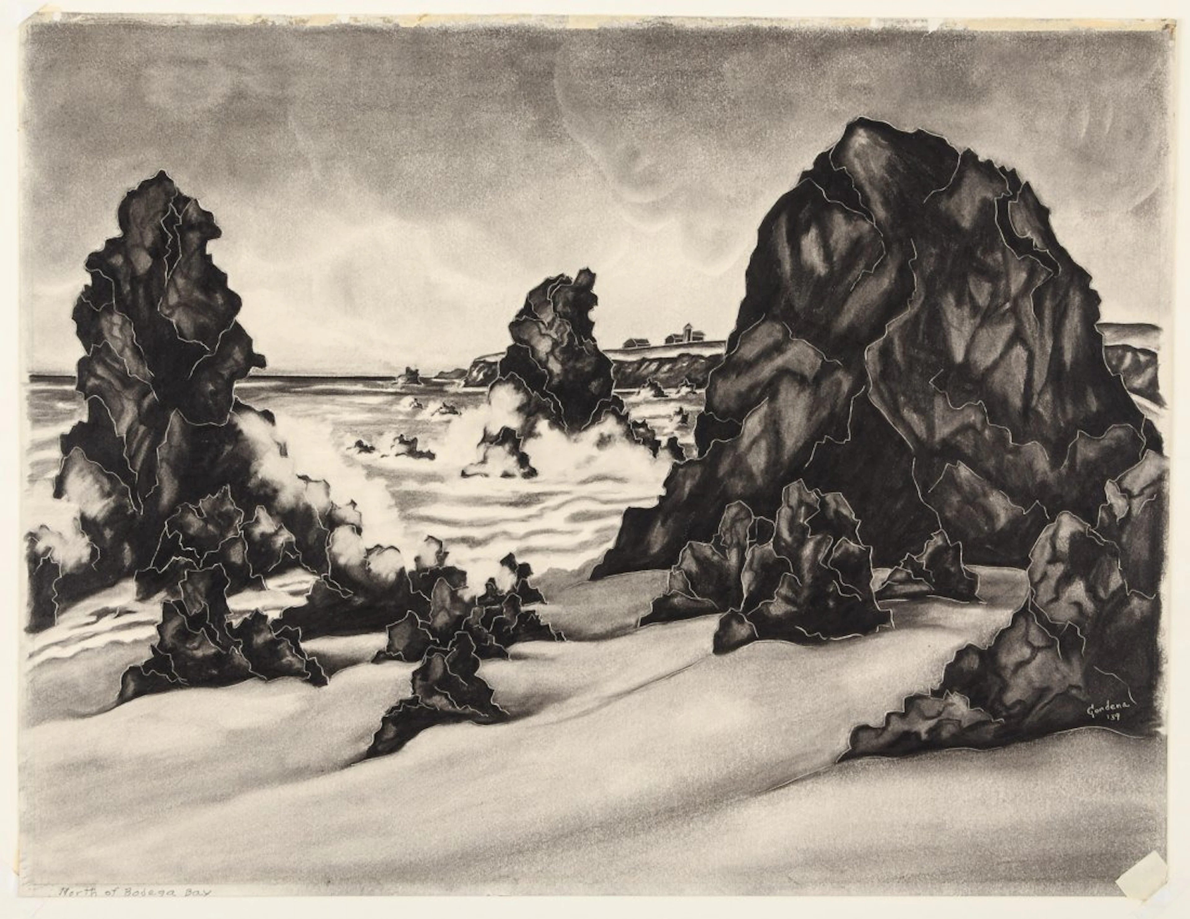 Charcoal drawing of Bodega Bay Cal.