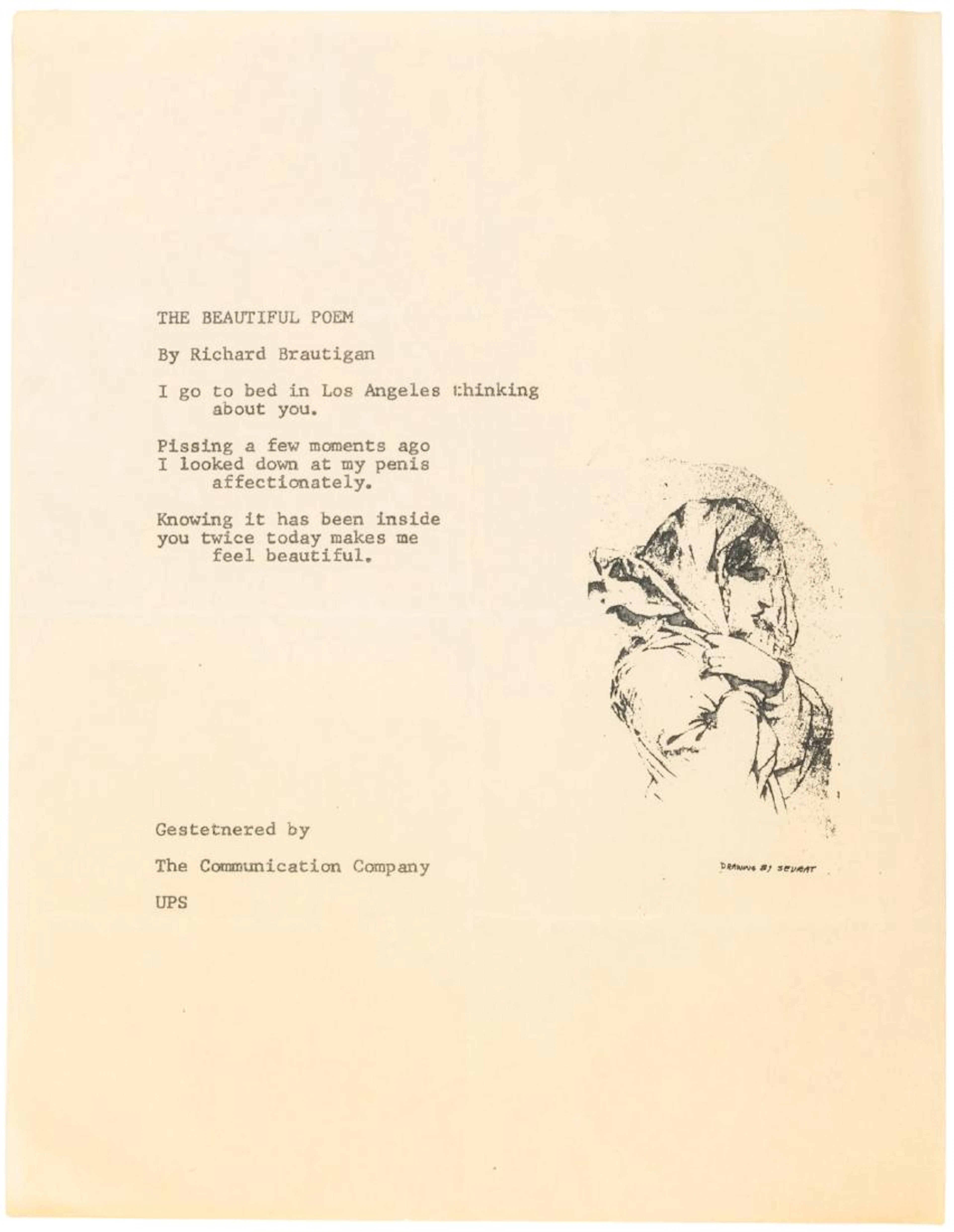 Brautigan, Beautiful Poem broadside 1967.