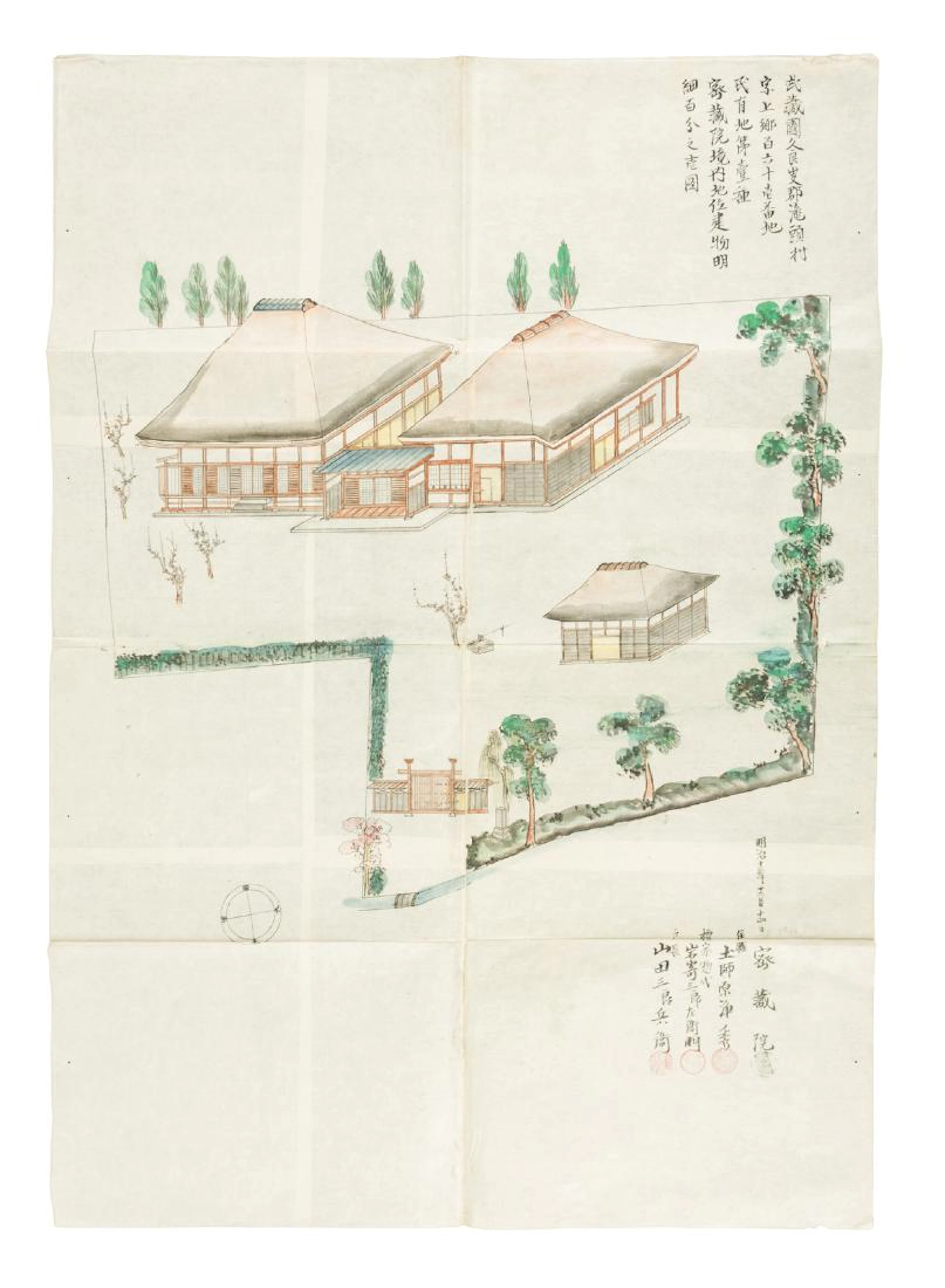 Japanese hand-painted architectural plan 1880