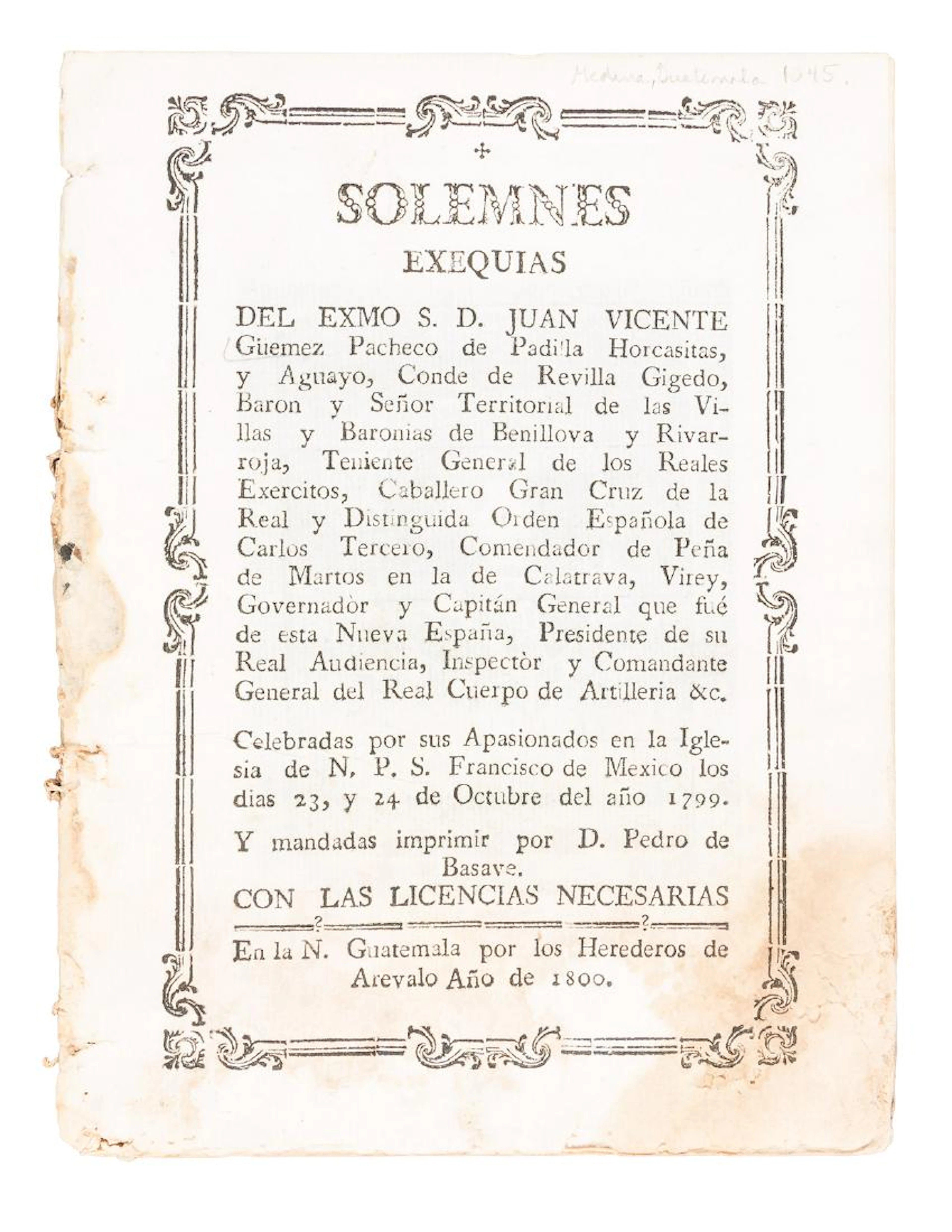 Guatemalan funeral oration, 1800