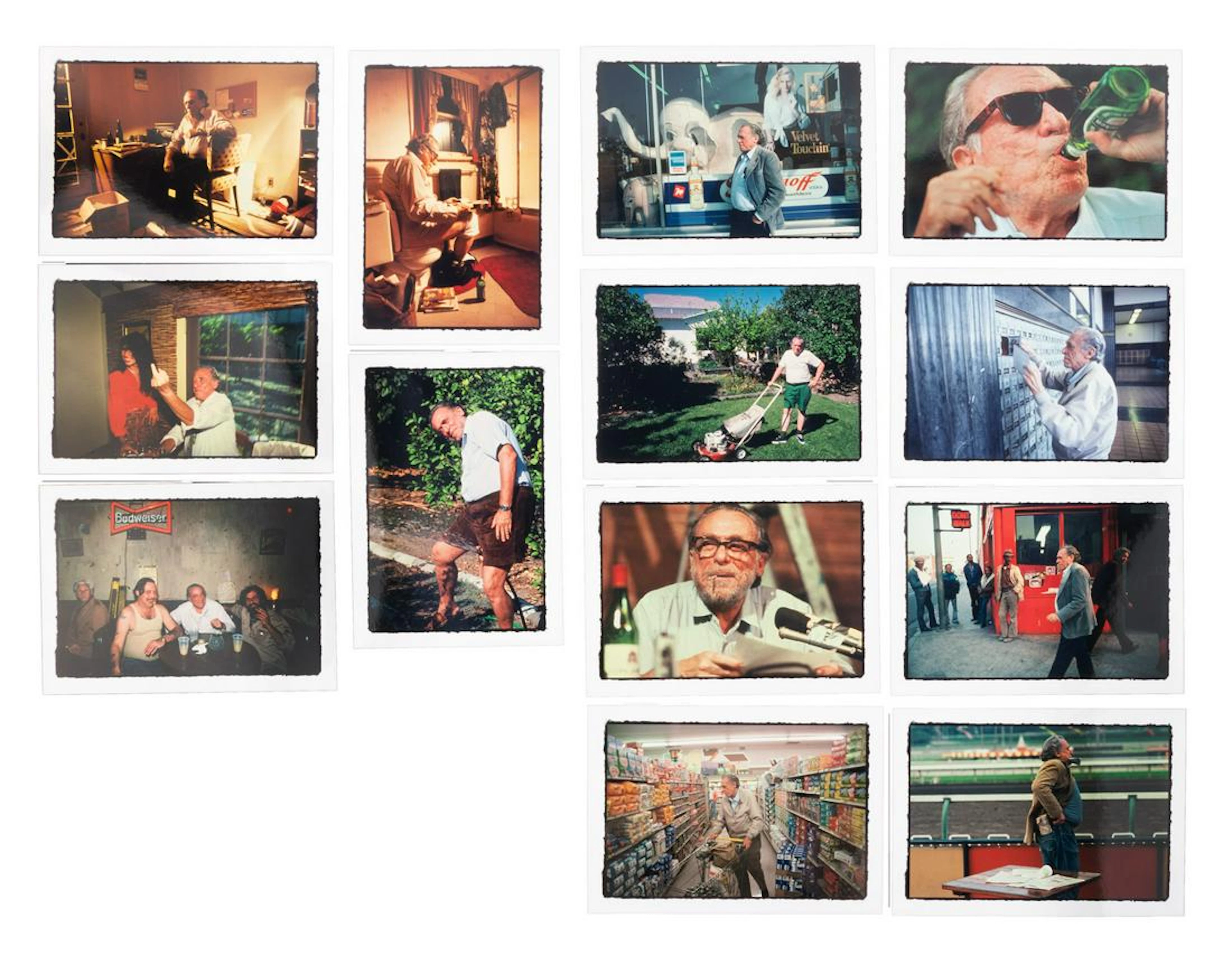 13 color photographs of Bukowski by Montfort, 1979-1992