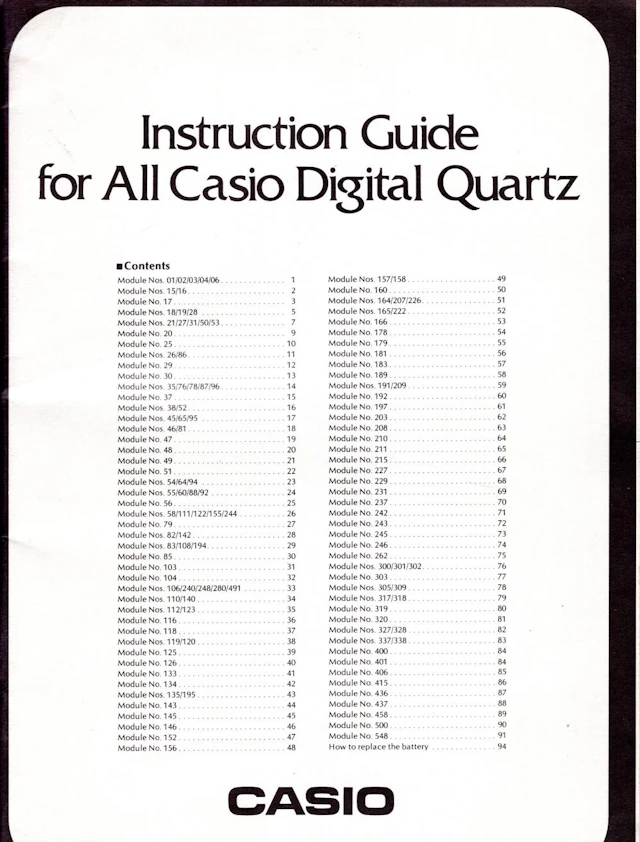 Casio Digital Quartz watch instruction guide, 1980s