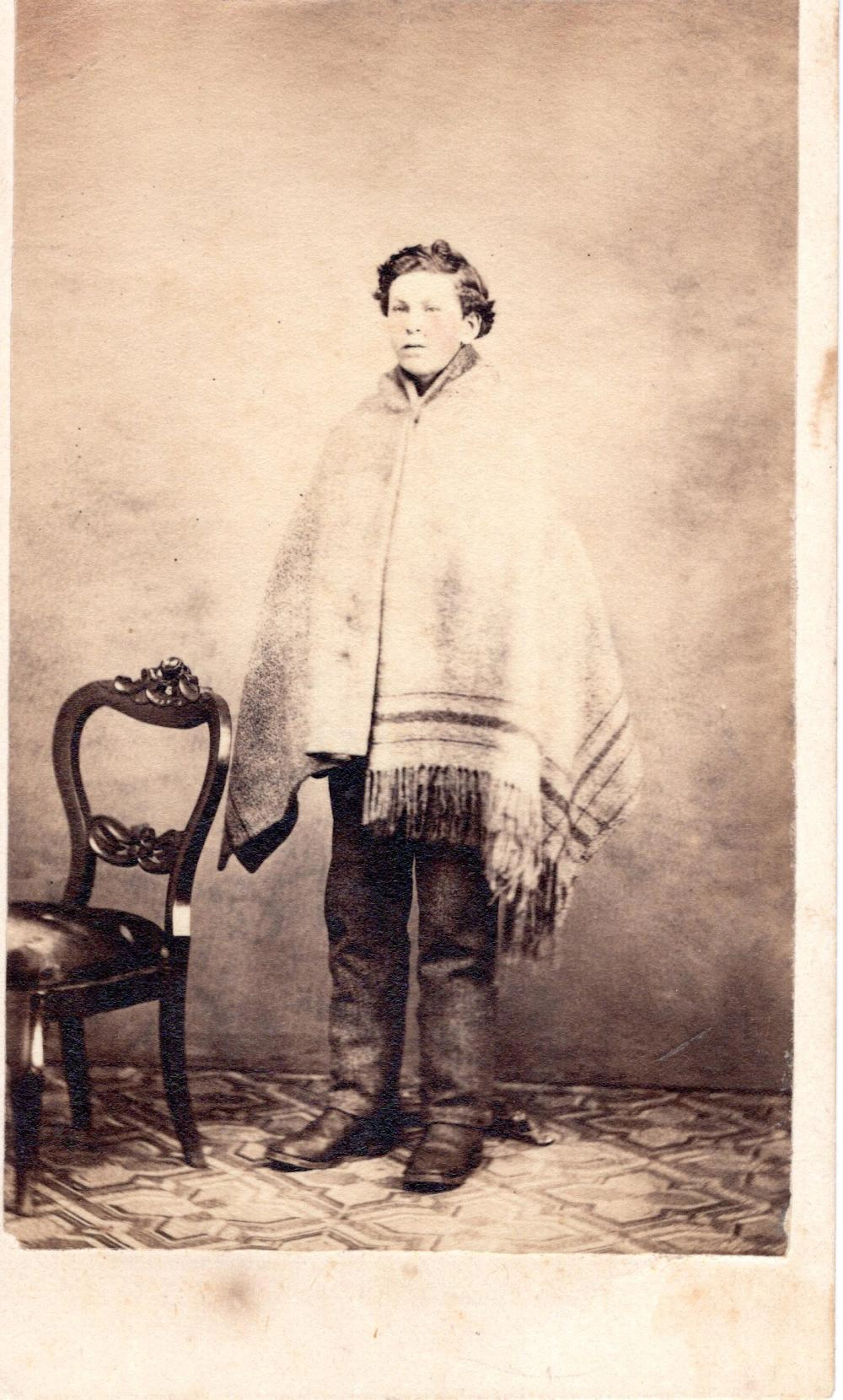 Unusual CDV of a boy with a blanket coat
