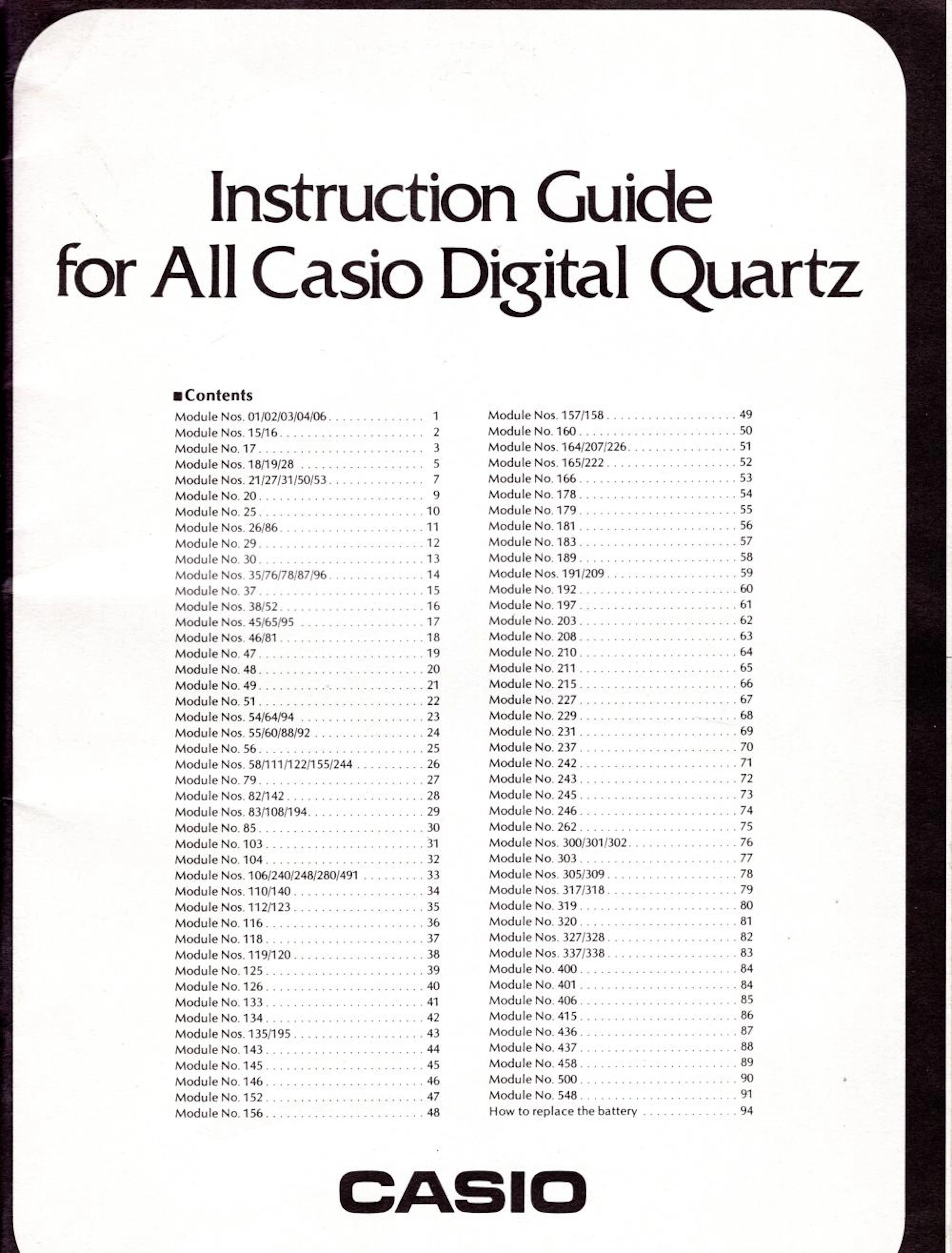 Casio Digital Quartz watch instruction guide, 1980s