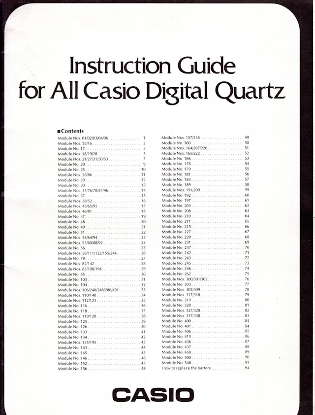 Casio Digital Quartz watch instruction guide, 1980s