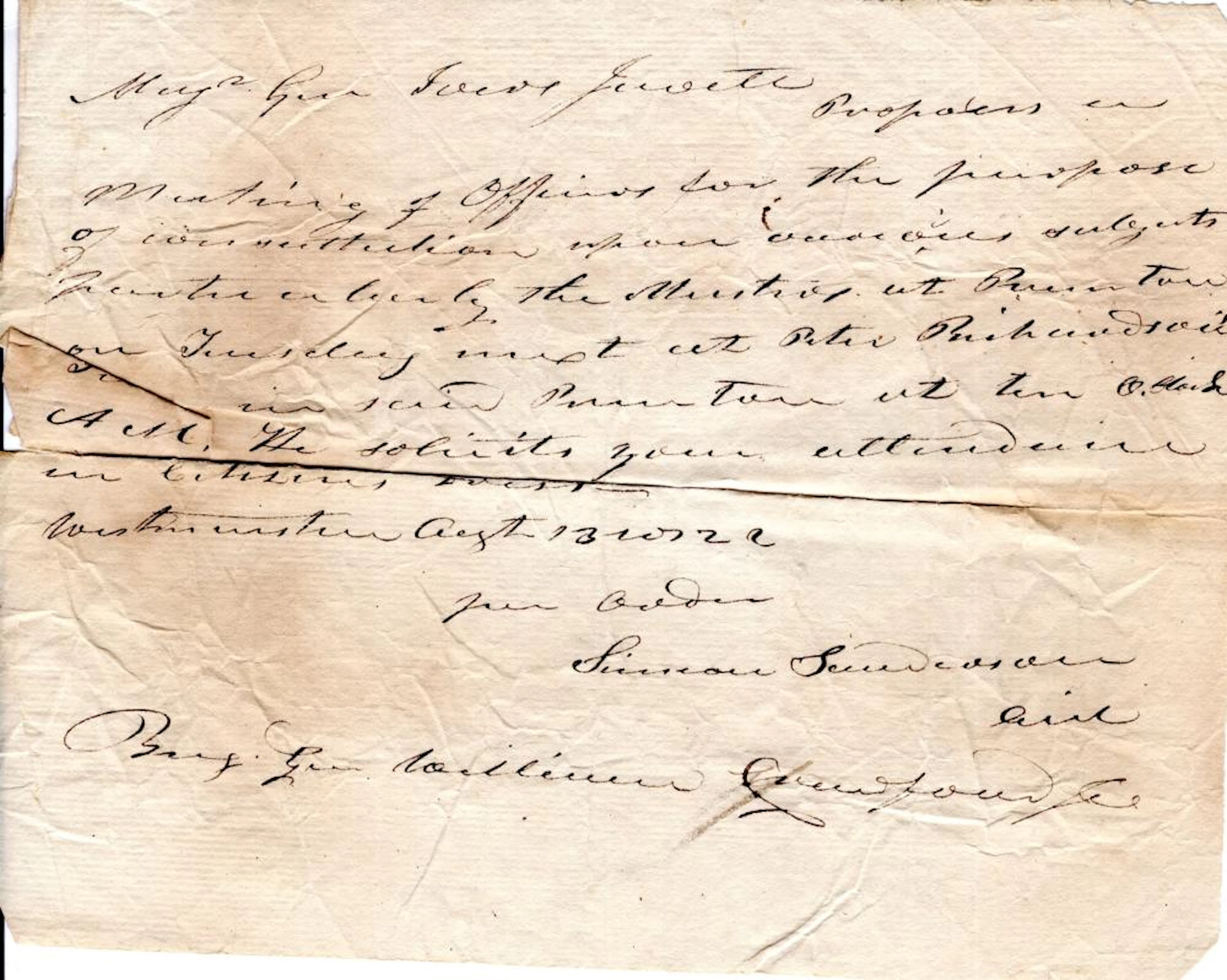 Brigadier General William Crawford, 1822 letter