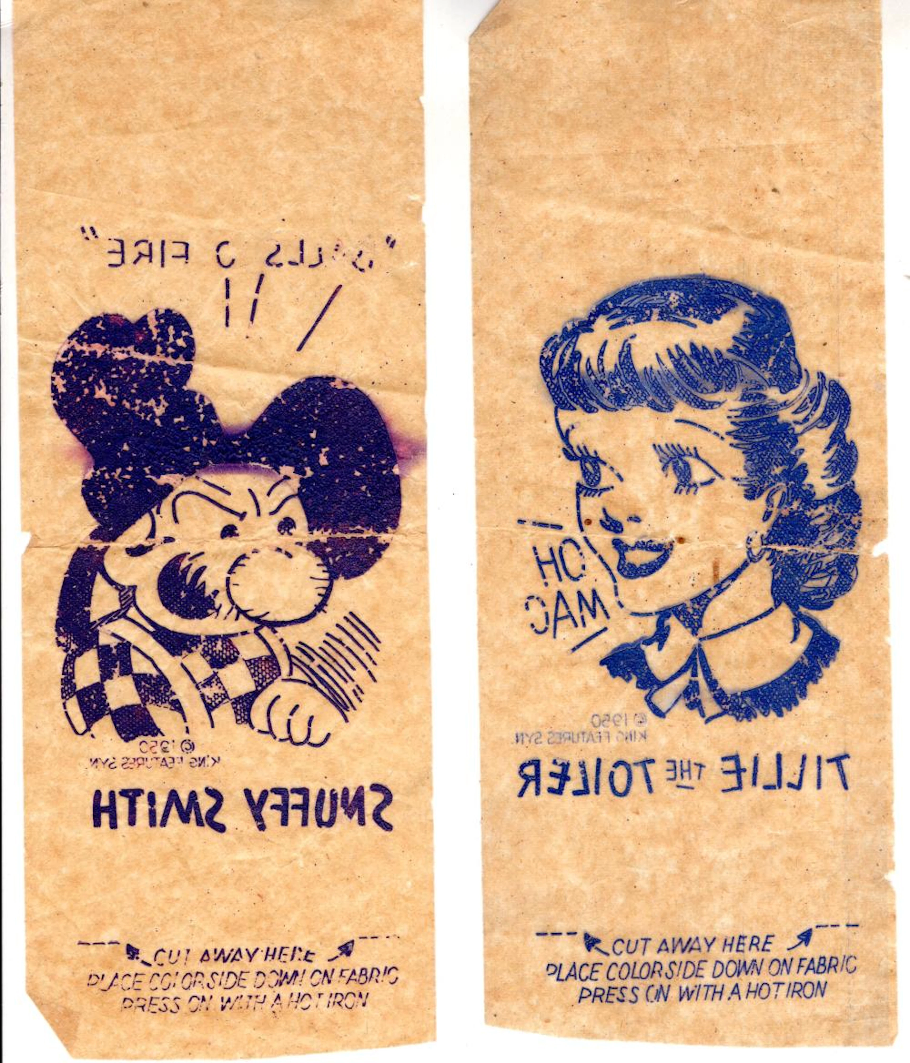 Comic strip iron on, 1950s