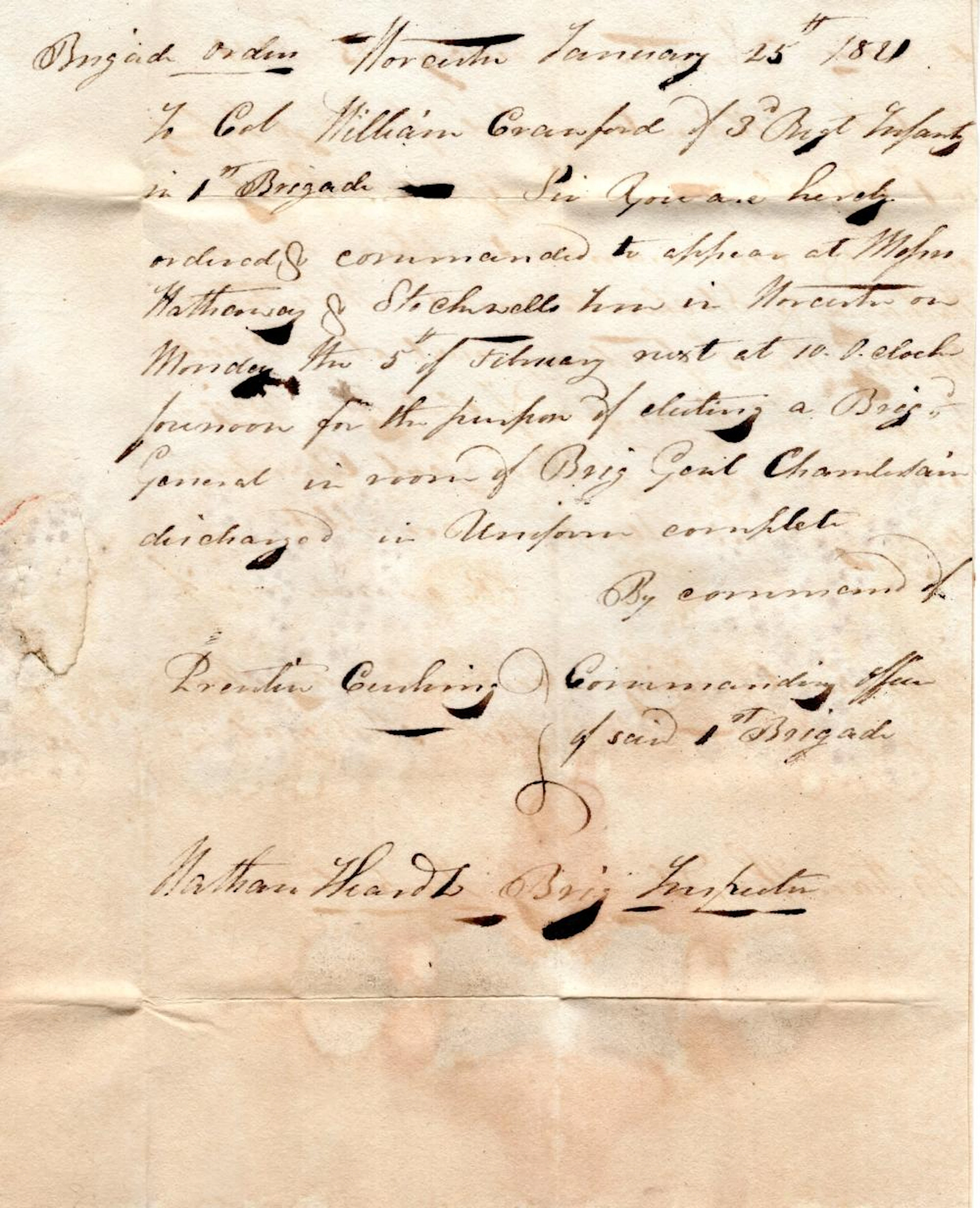 Brigadier General William Crawford, 1821letter