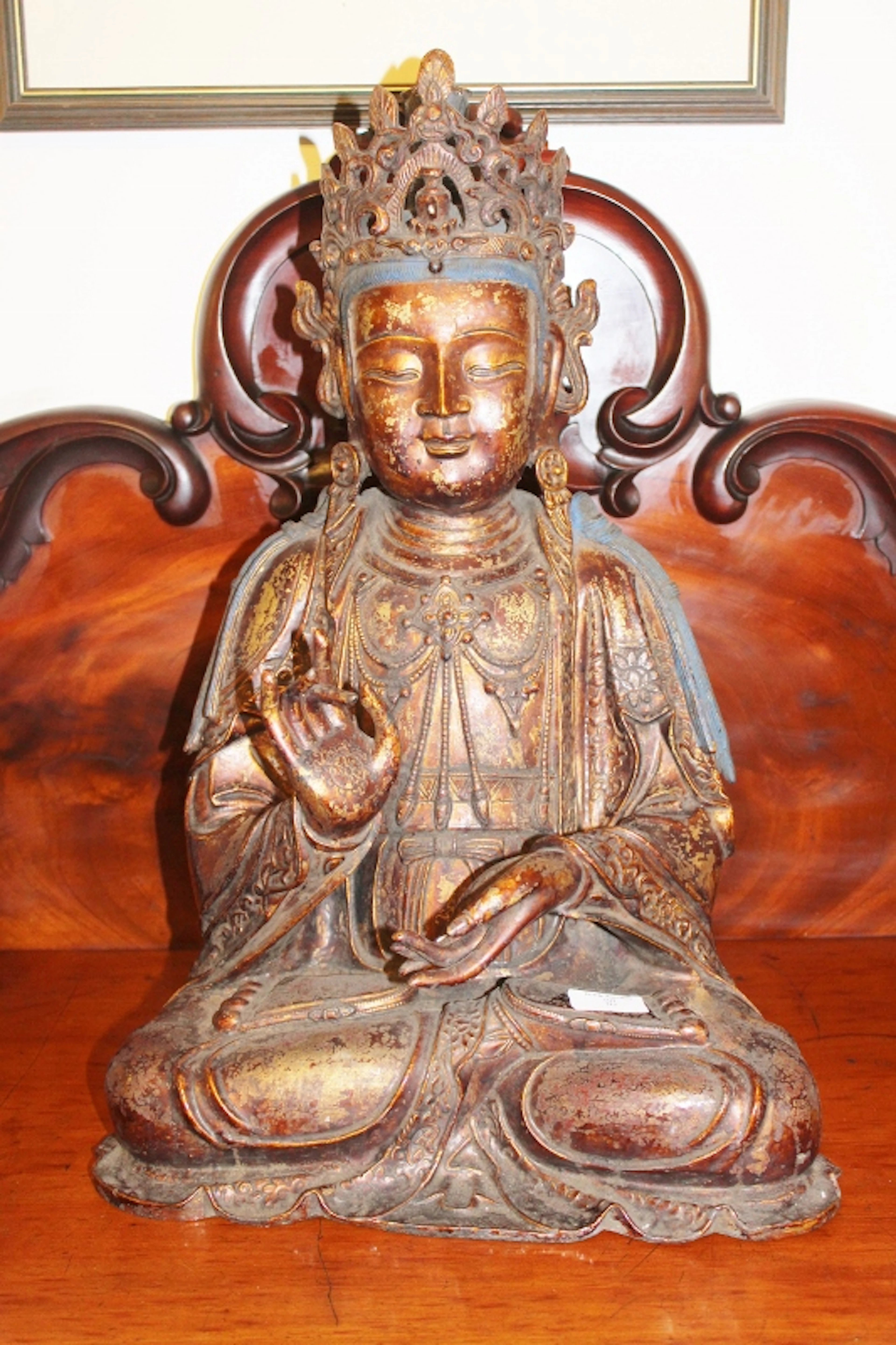 Chinese Bronze Buddha Sat In Lotus Position Decorated In Bracelets