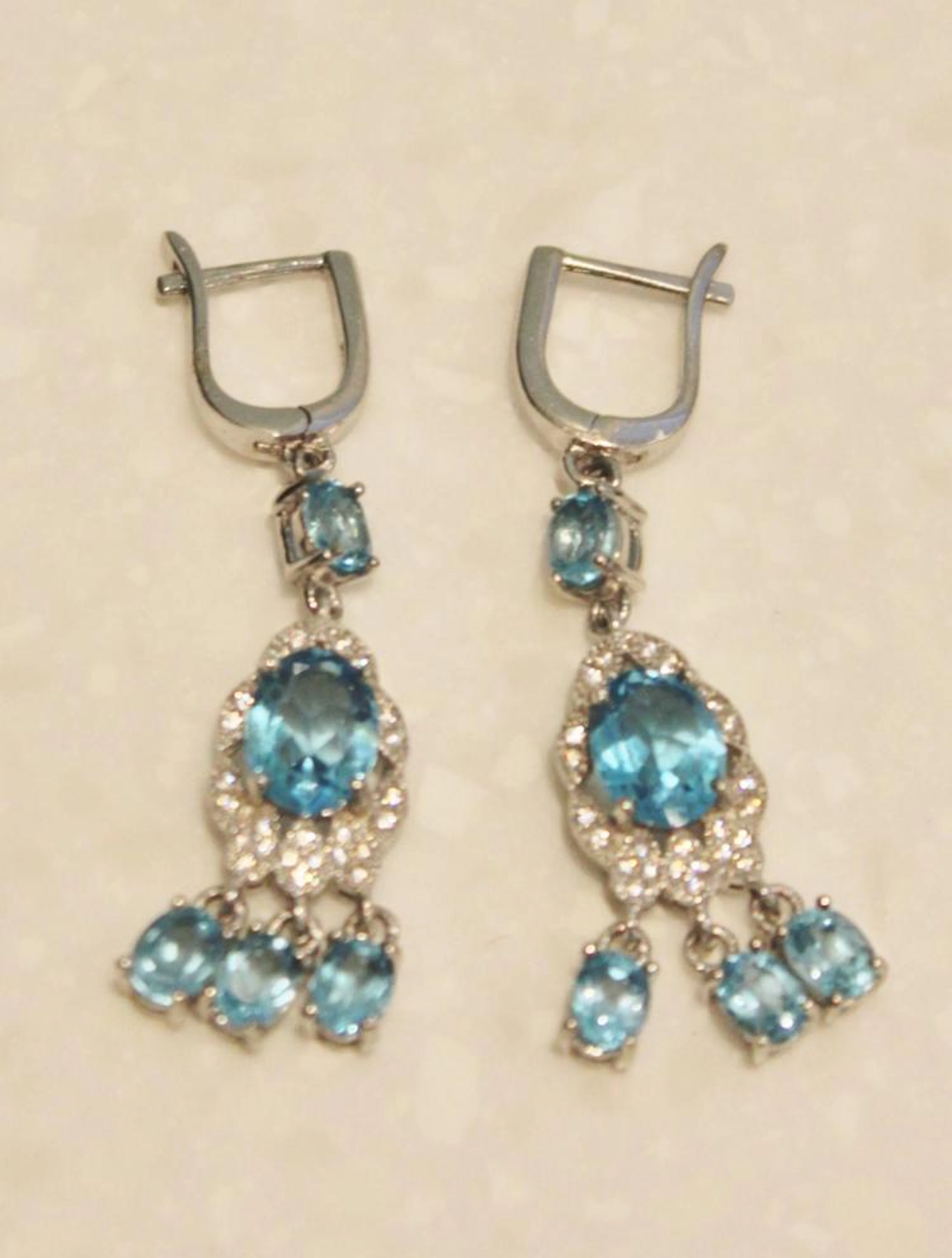African Swiss Blue Topaz Huggie Drop Earrings