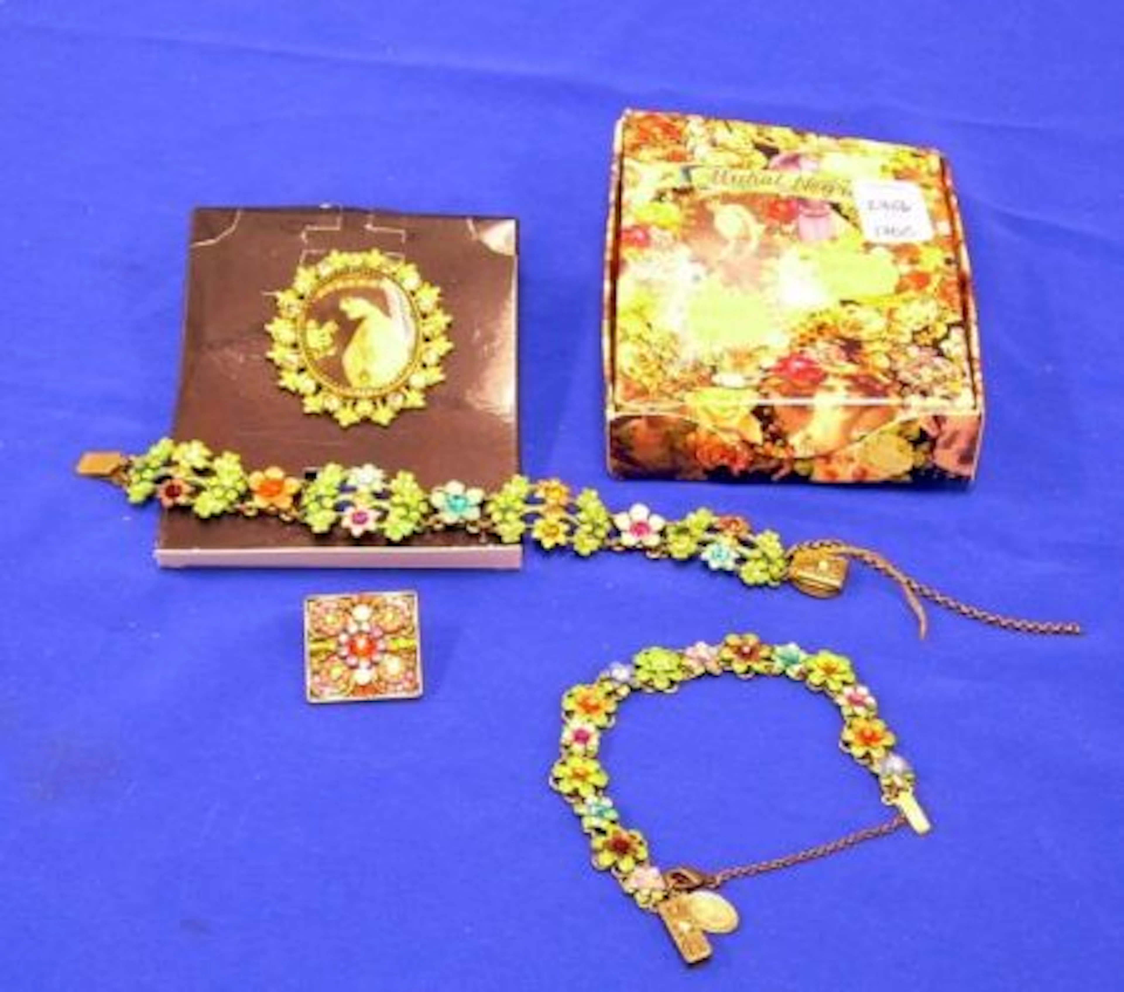 Two Michal Negrin Signed Bracelets and a Brooch and a Ayala Bar Signed Mosaic Brooch .