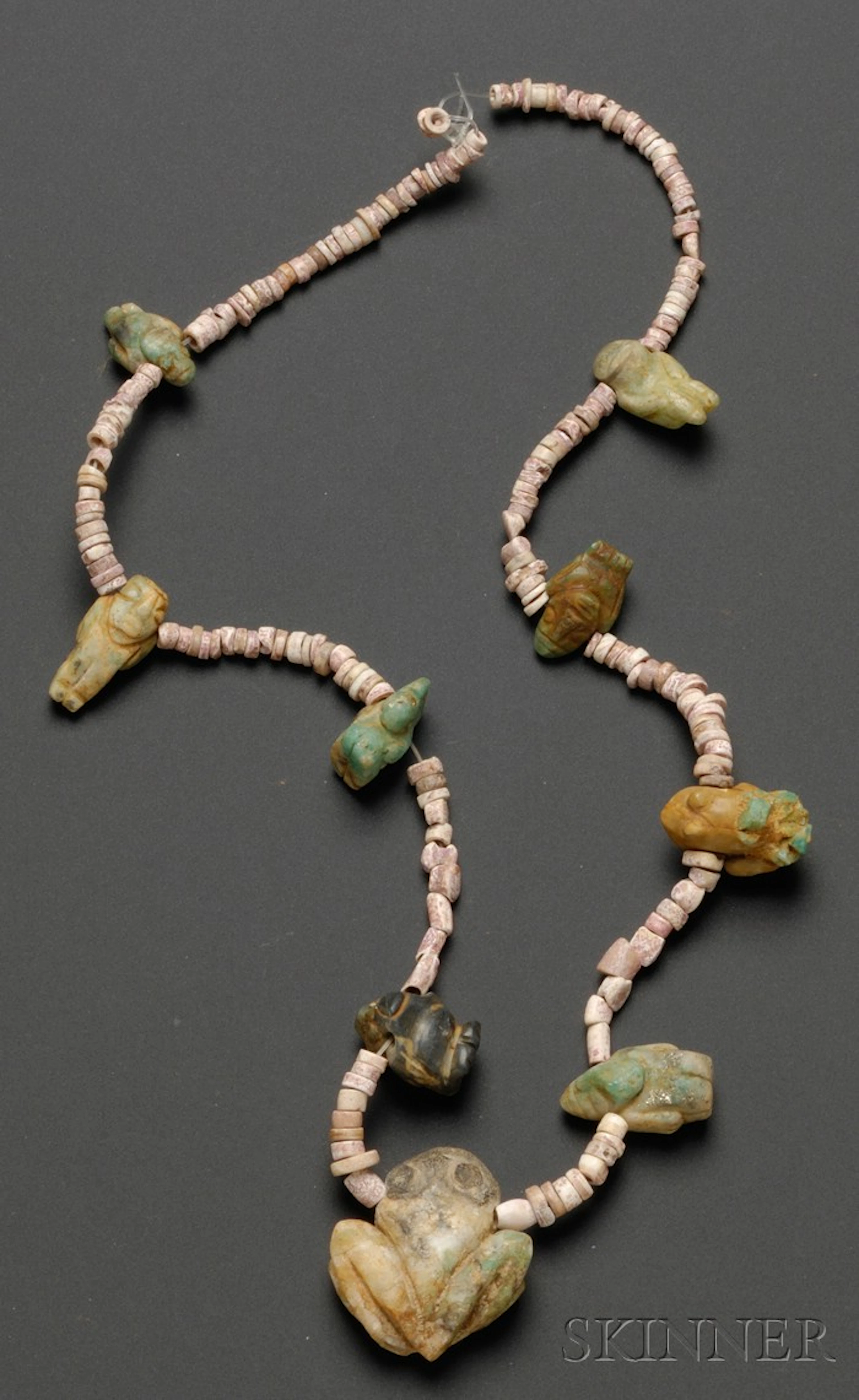 Pre-Columbian Coral and Emerald Necklace
